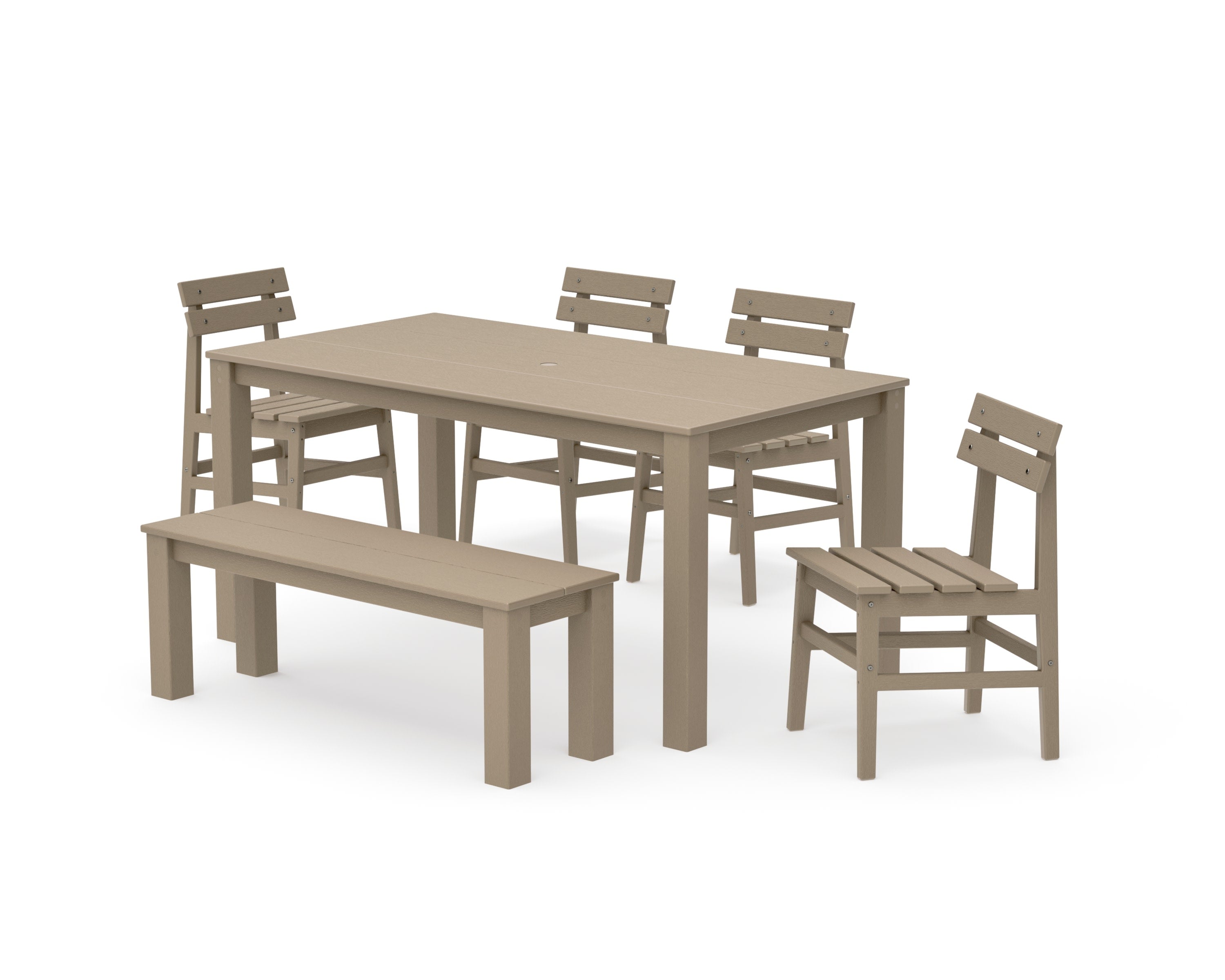 Modern Studio Plaza Chair 6-Piece Parsons Dining Set with Bench in Vintage Sahara