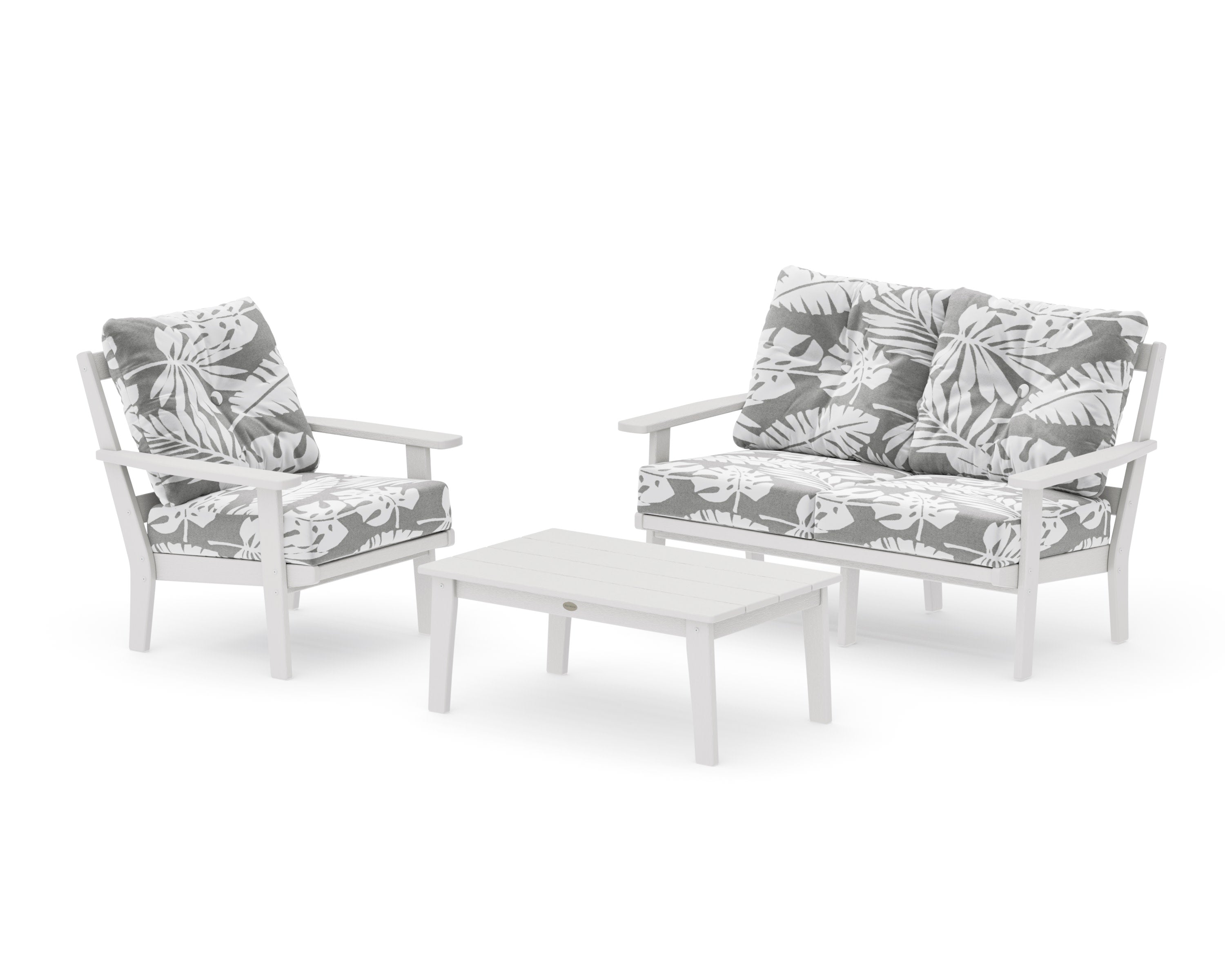 Prairie 3-Piece Deep Seating Set with Loveseat in Vintage White / Leaf Grey Mist