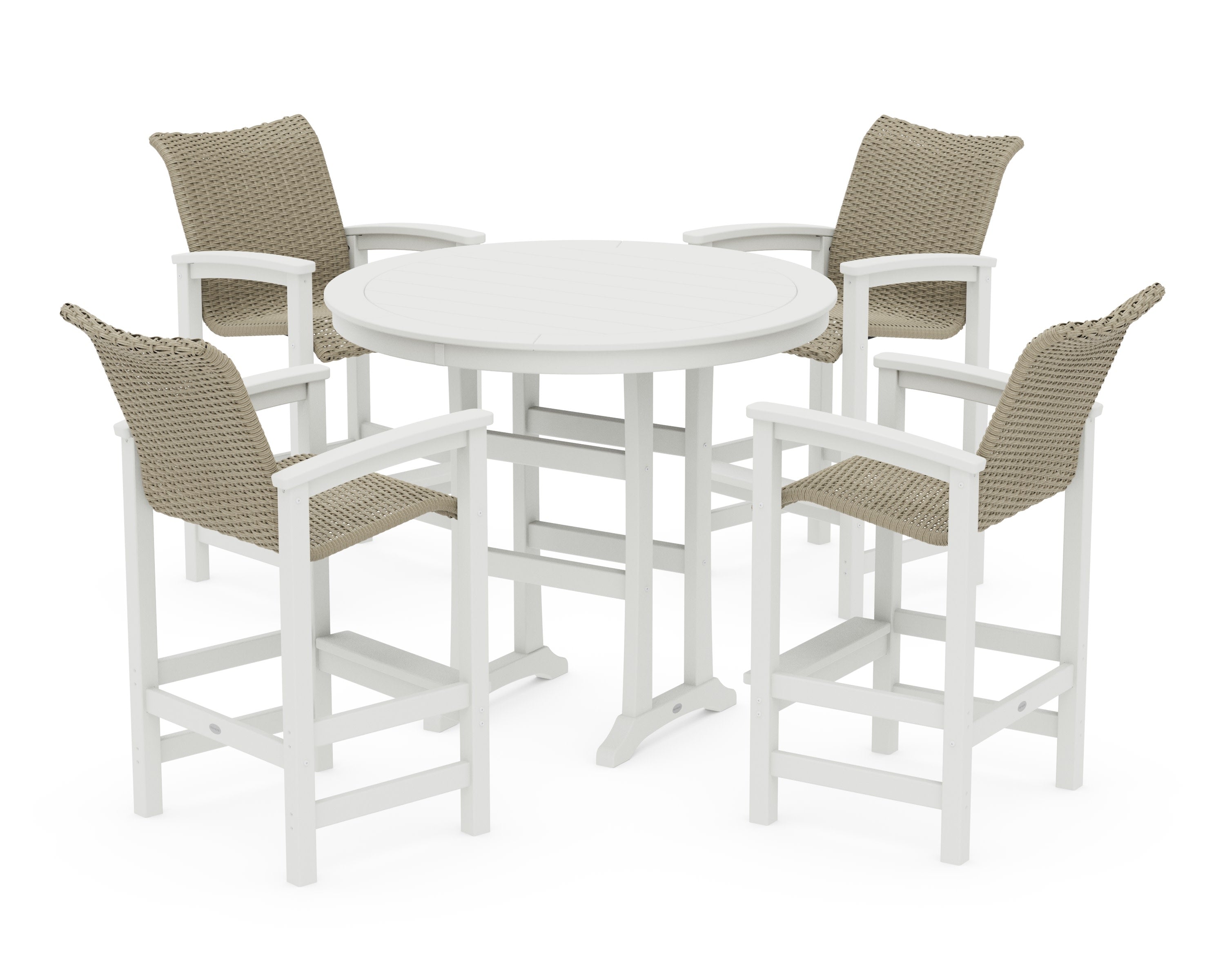Coastal Woven 5-Piece Round Bar Set in Vintage White / Dune Grass
