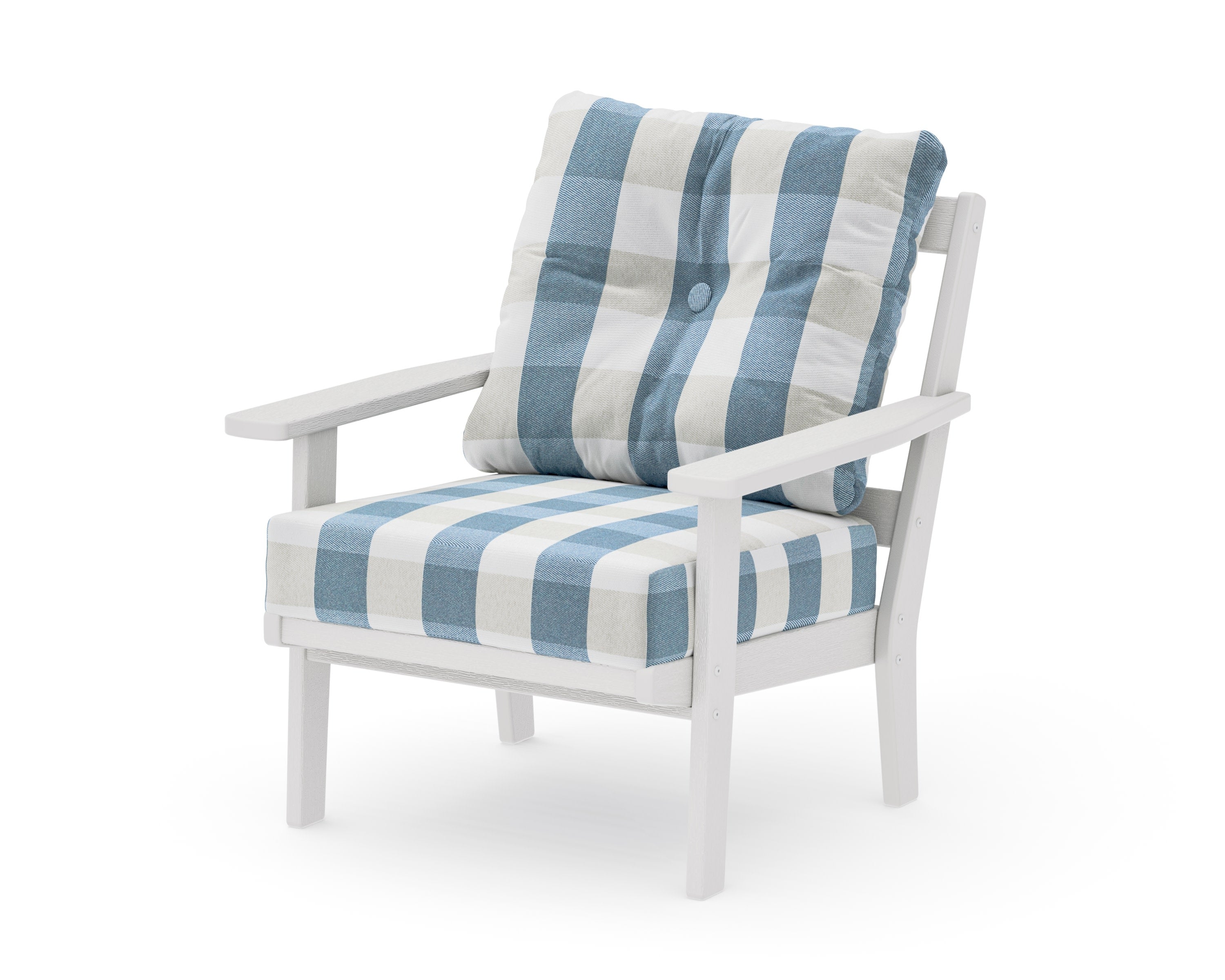 Oxford Deep Seating Chair in Vintage White / Buffalo Plaid Sky Blue