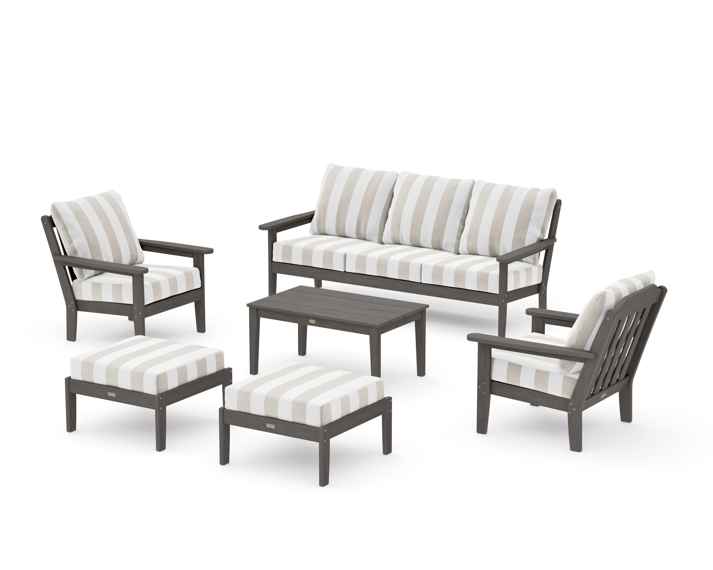 Cottage 6-Piece Lounge Sofa Set in Driftwood / Cabana Stripe Dune Burlap