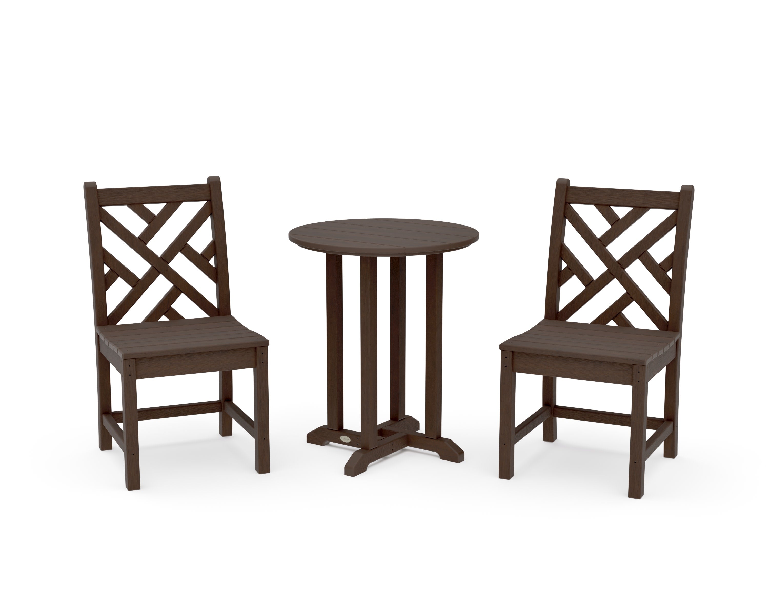 Chippendale Side Chair 3-Piece Round Bistro Dining Set in Kona