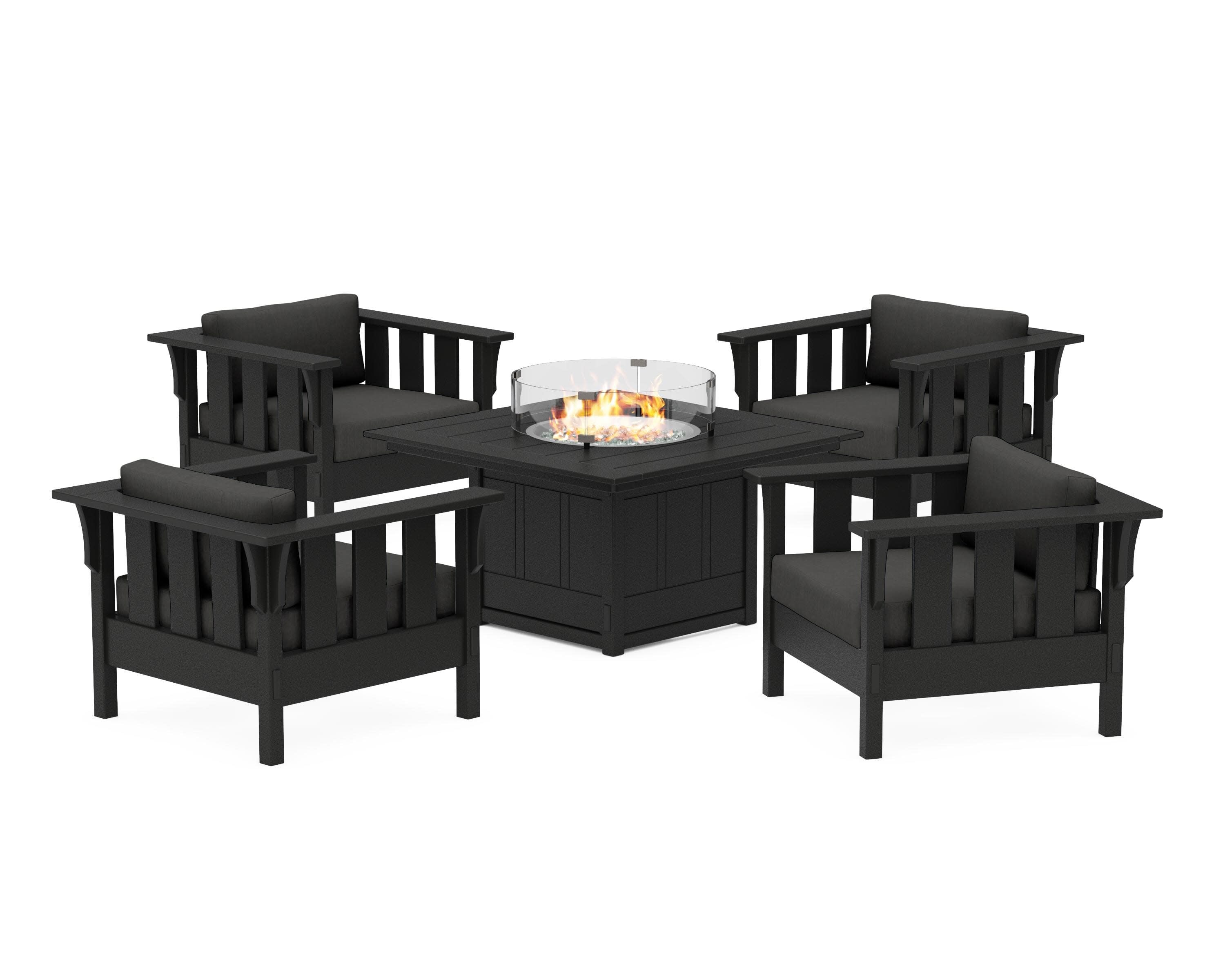Acadia 5-Piece Deep Seating Set with Fire Pit Table in Black / Spectrum Carbon