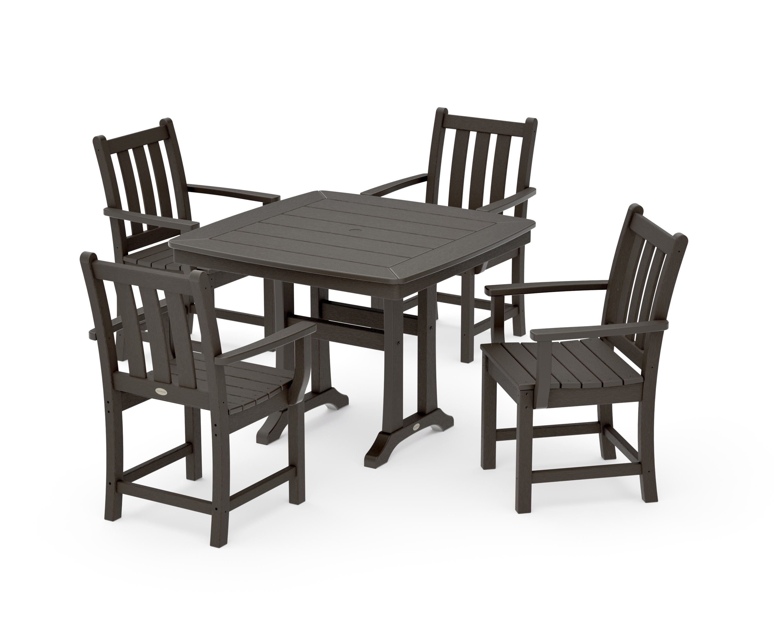 Traditional Garden 5-Piece Dining Set with Trestle Legs in Vintage Coffee
