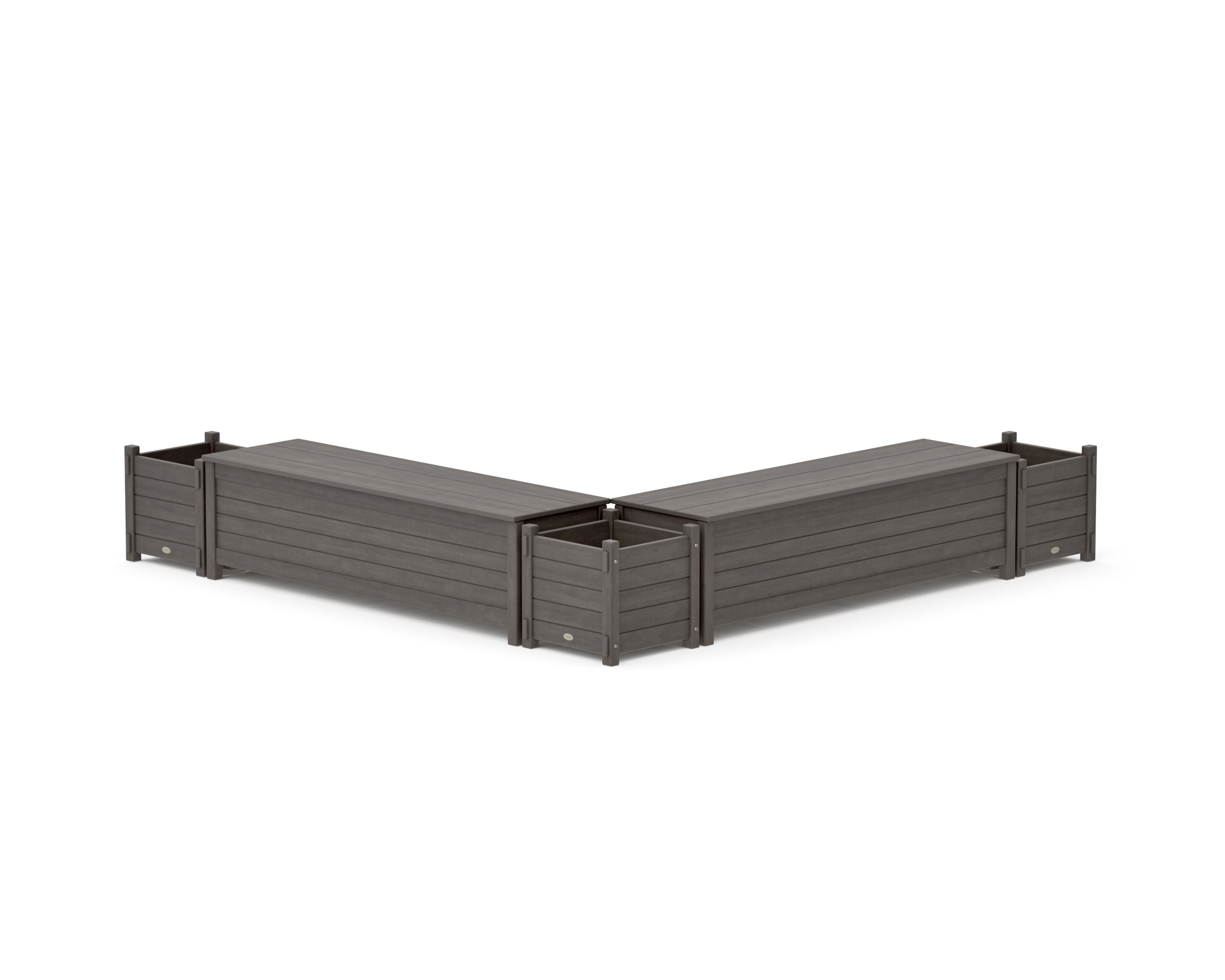 60" Nautical L- Shaped Planter Storage Bench Corner Set in Driftwood