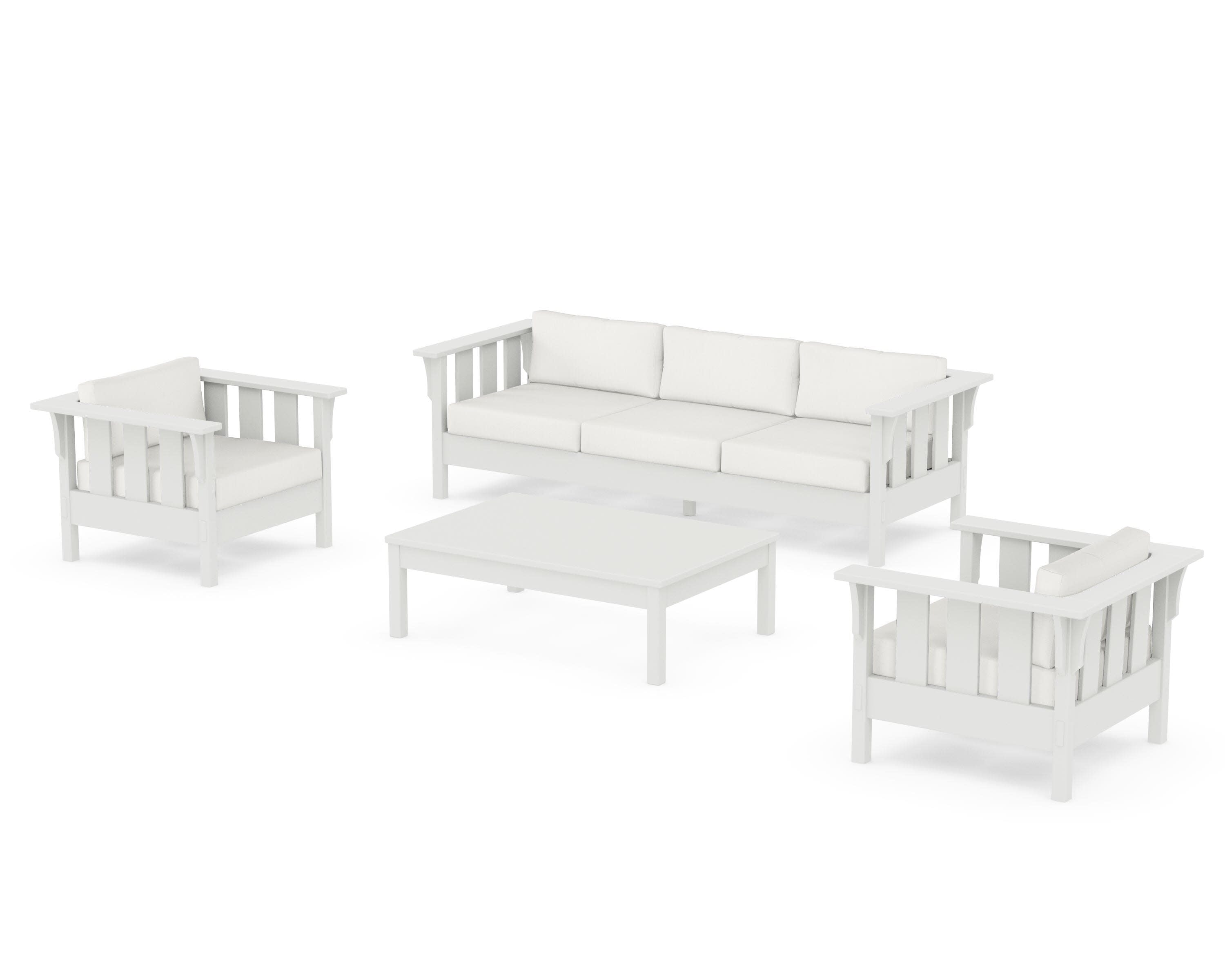 Acadia 4-Piece Deep Seating Set with Sofa in Vintage White / Natural Linen