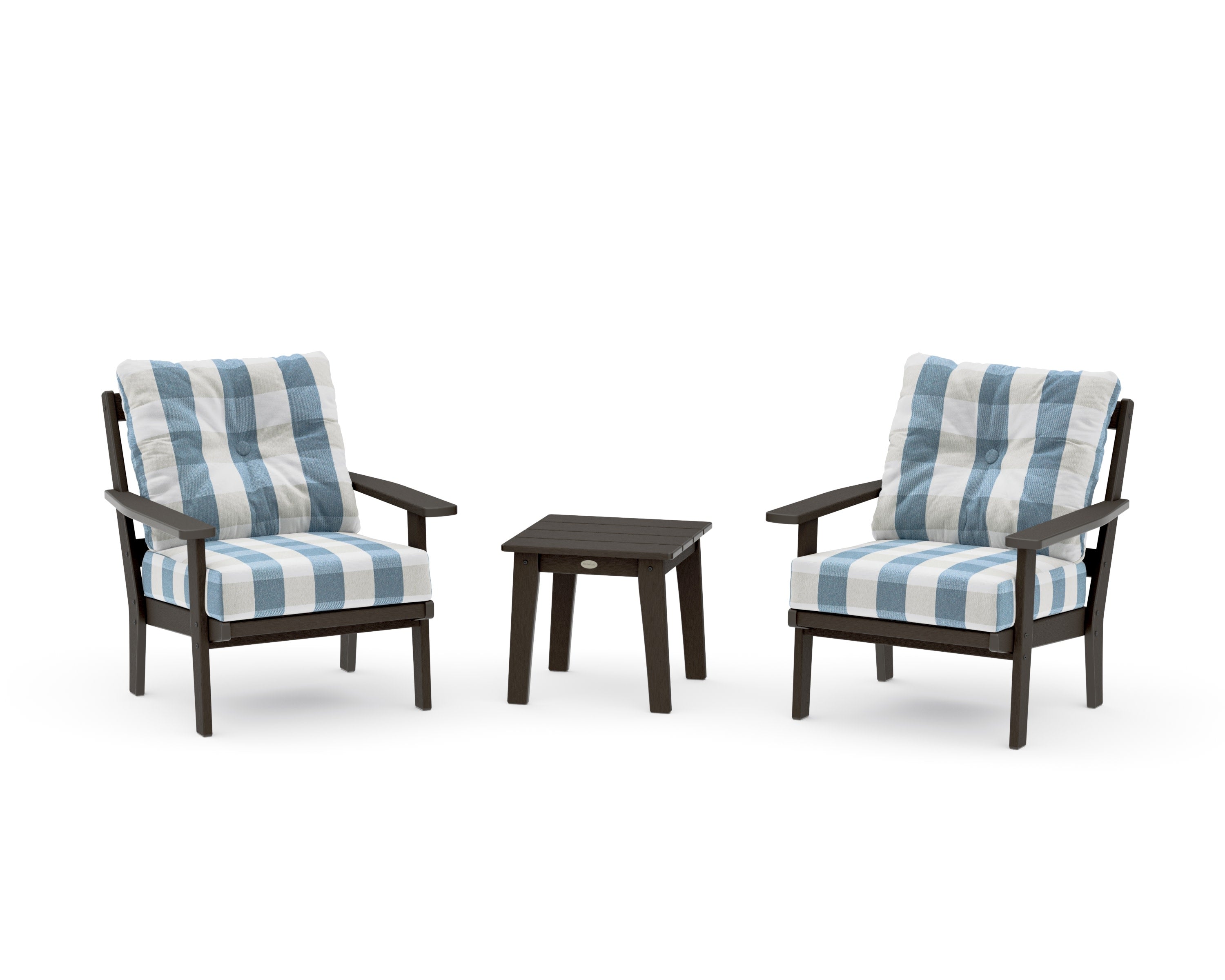 Prairie 3-Piece Deep Seating Set in Vintage Coffee / Buffalo Plaid Sky Blue