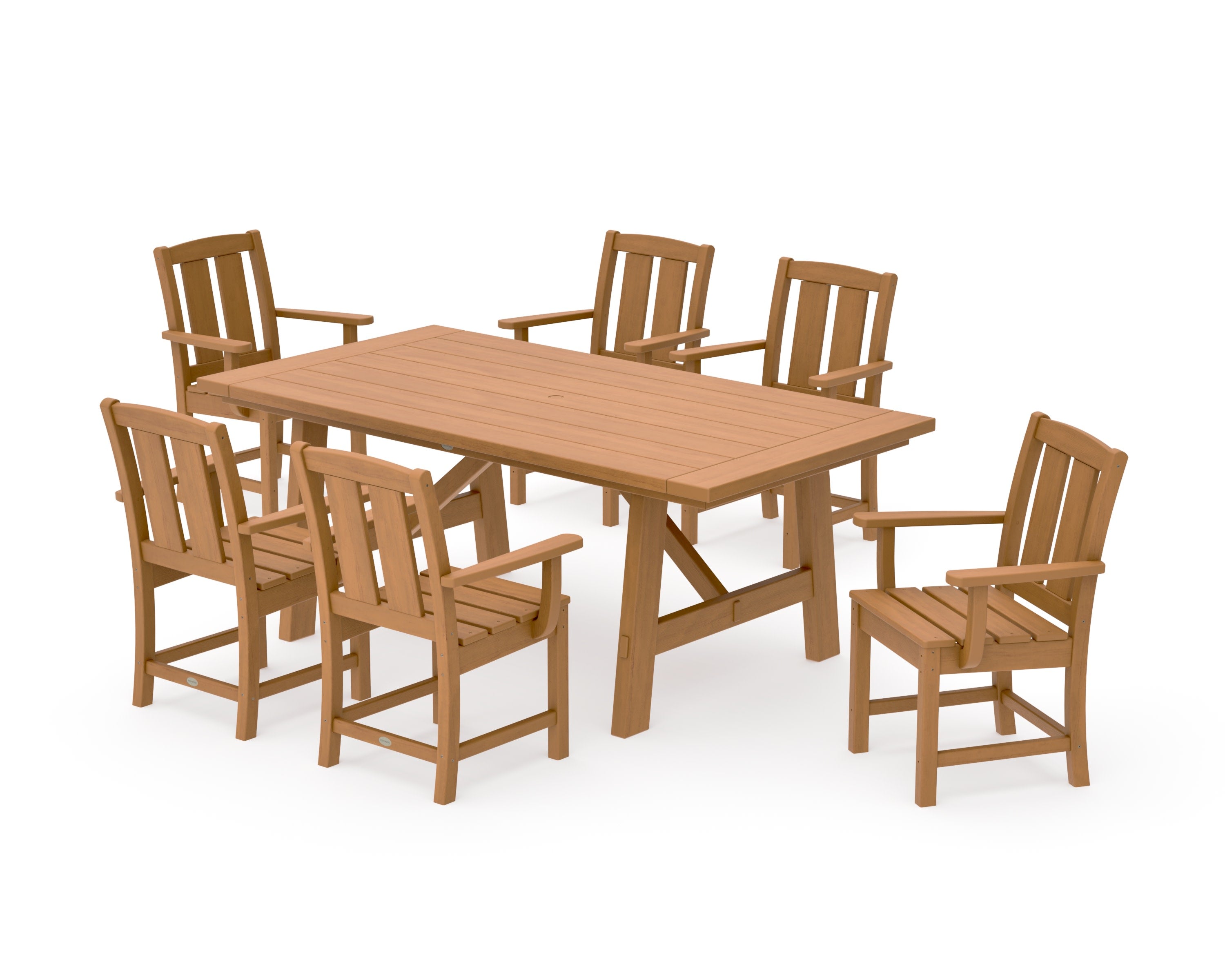 Mission Arm Chair 7-Piece Rustic Farmhouse Dining Set in Natural