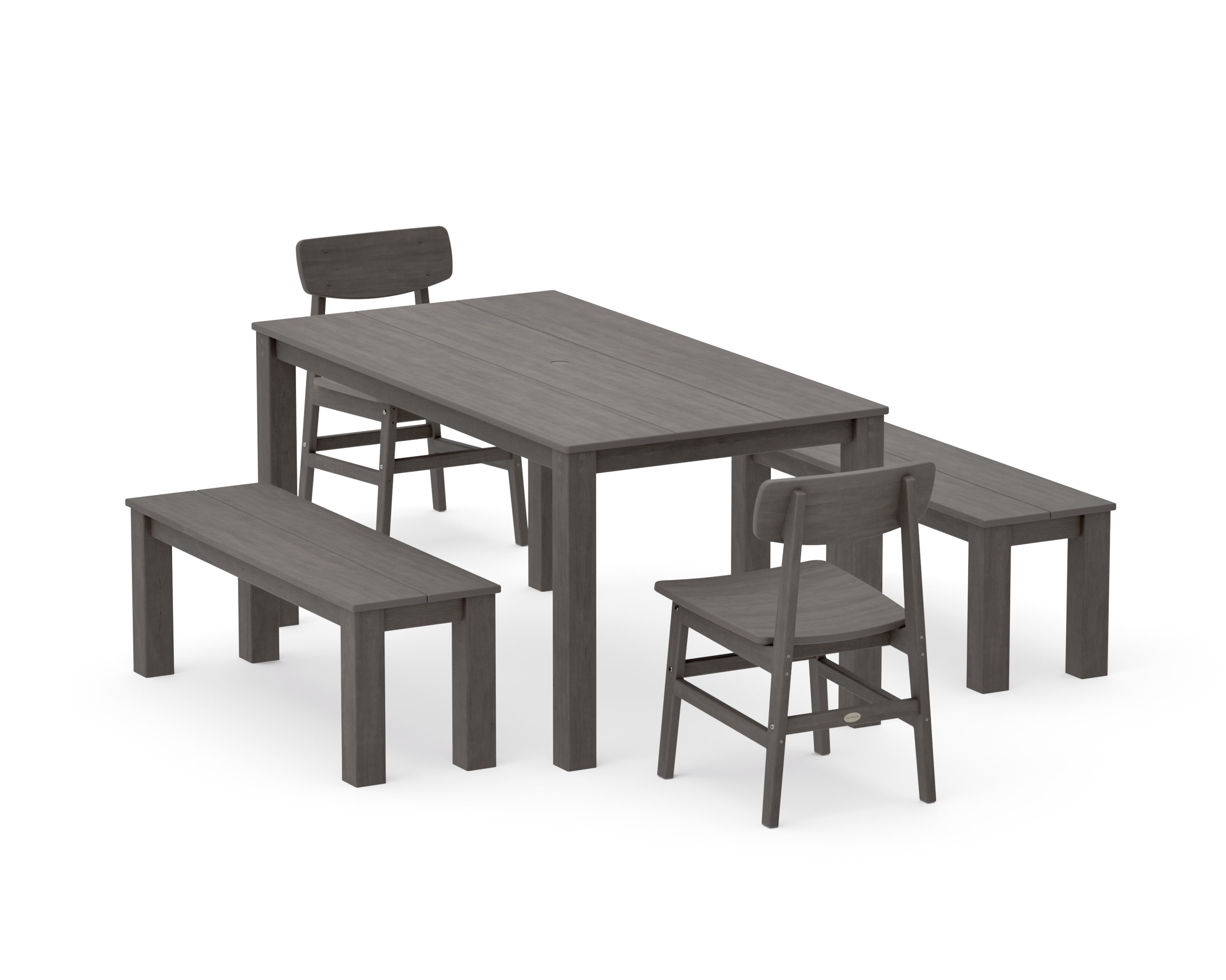 Modern Studio Urban Chair 5-Piece Parsons Dining Set with Benches in Driftwood