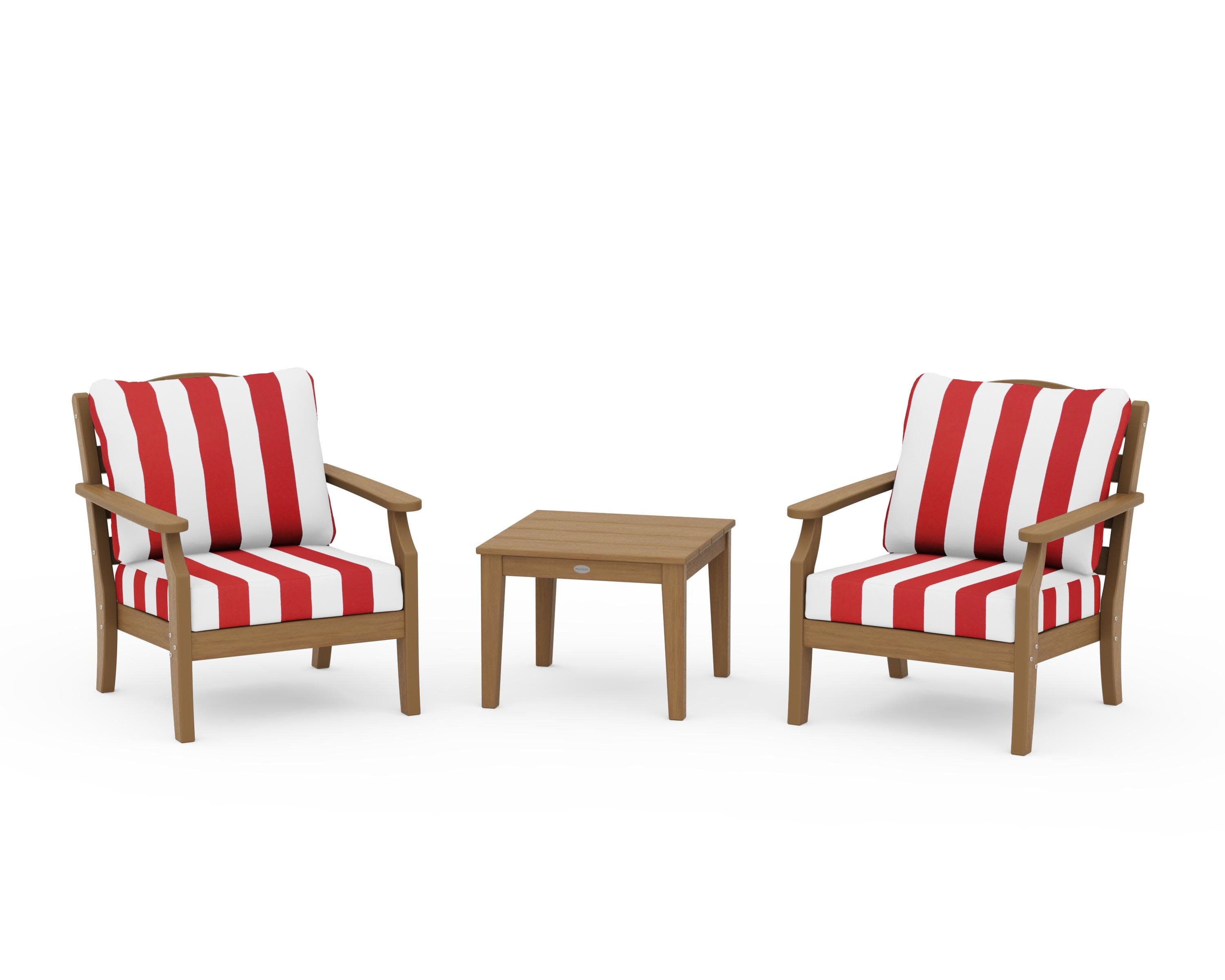 Savannah 3-Piece Deep Seating Set in Natural / Cabana Stripe Crimson