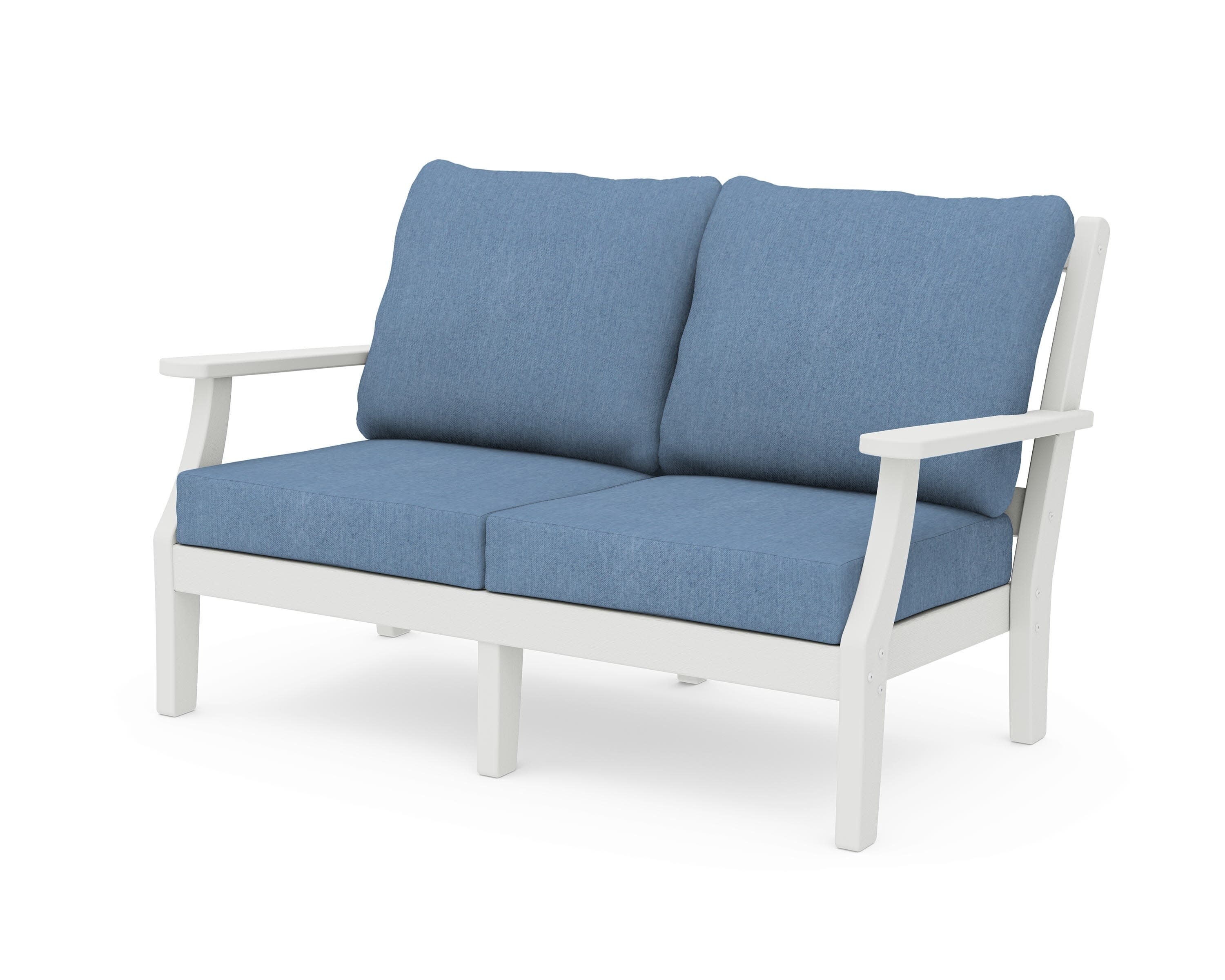 Chinoiserie Deep Seating Loveseat in Vintage White / Sky Blue