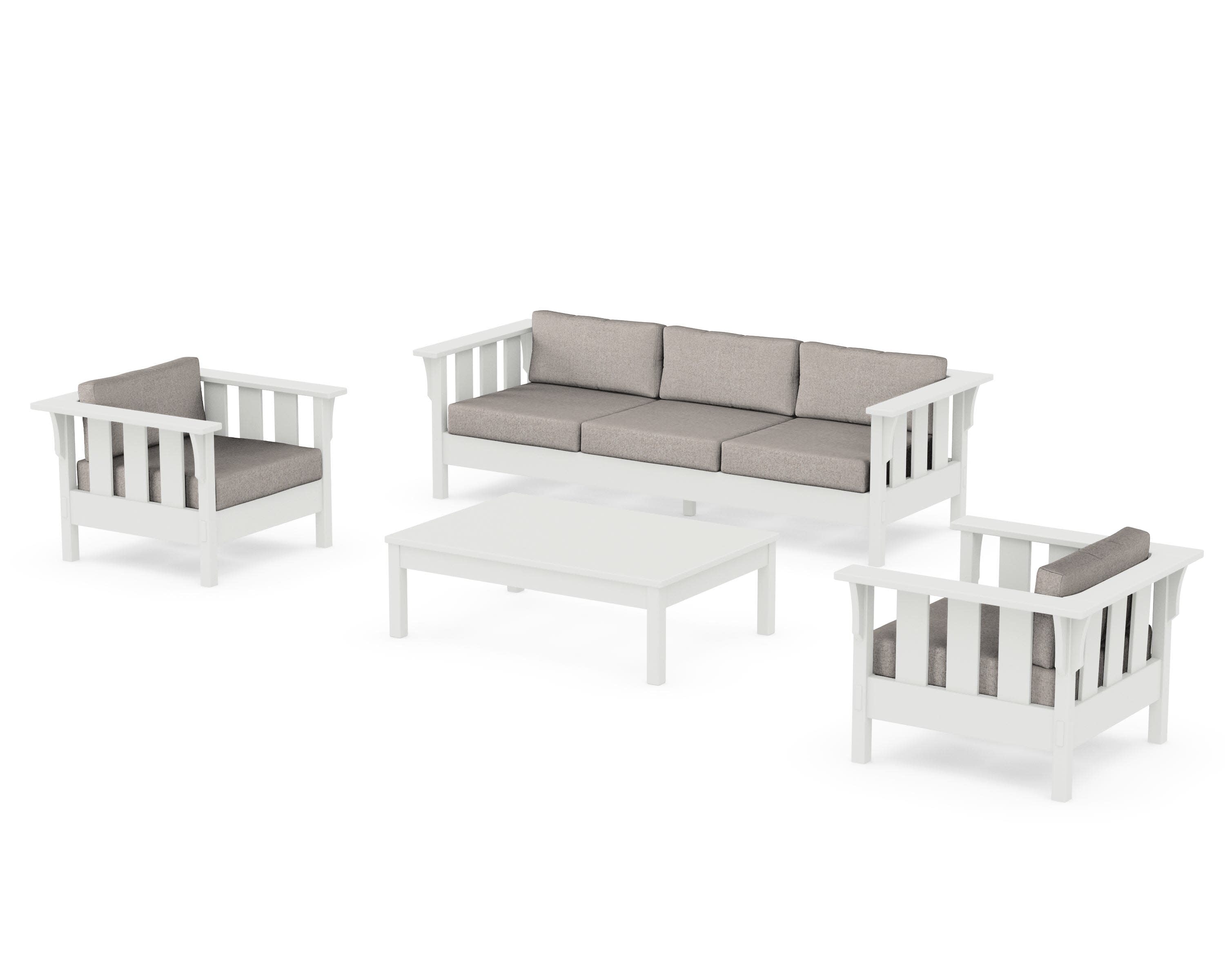Acadia 4-Piece Deep Seating Set with Sofa in Vintage White / Weathered Tweed