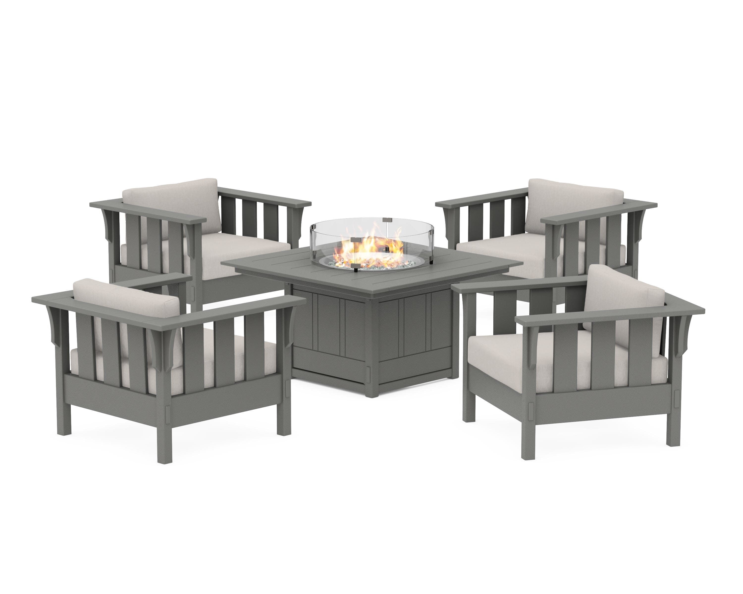 Acadia 5-Piece Deep Seating Set with Fire Pit Table in Slate Grey / Cast Ash