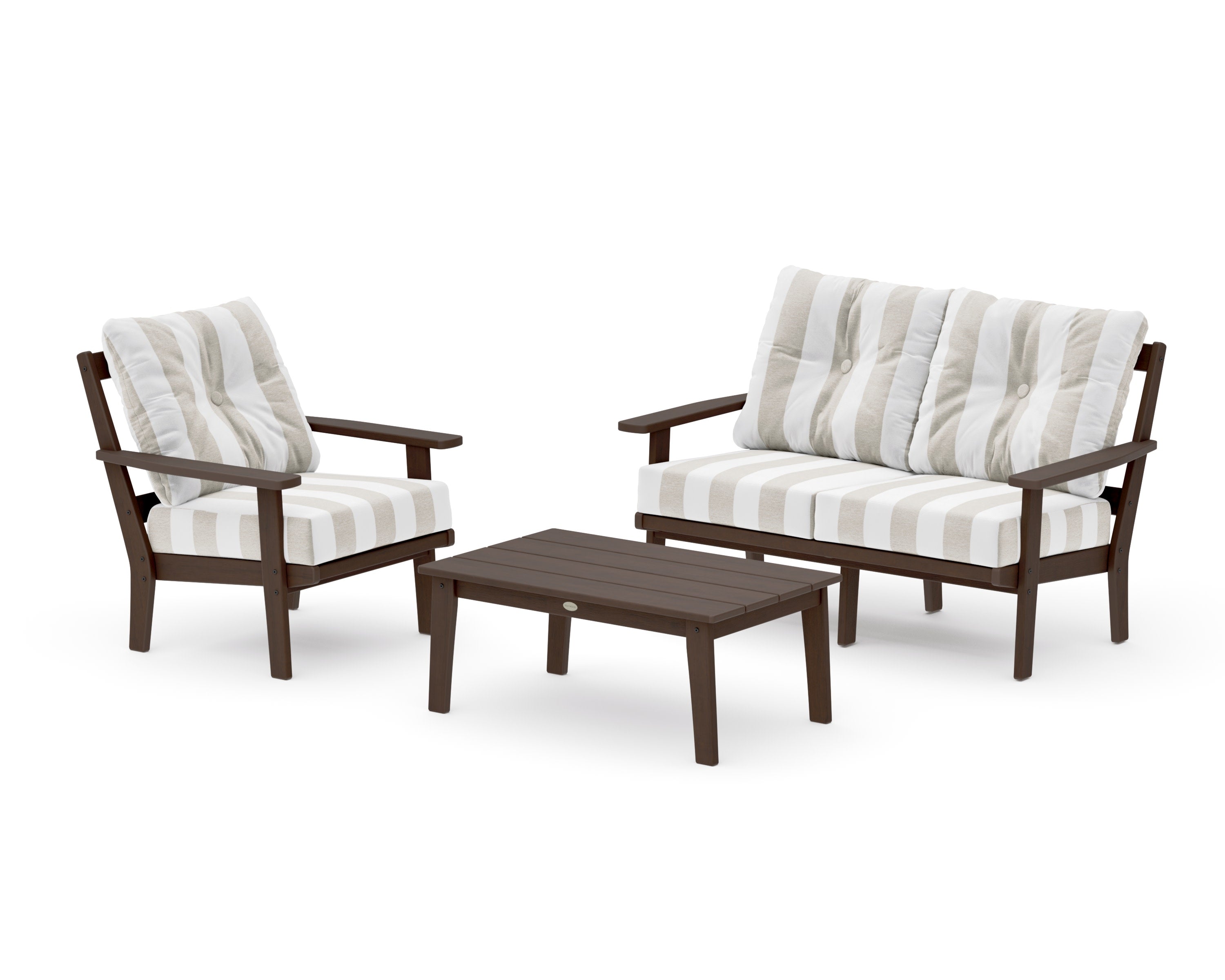 Prairie 3-Piece Deep Seating Set with Loveseat in Kona / Cabana Stripe Dune Burlap