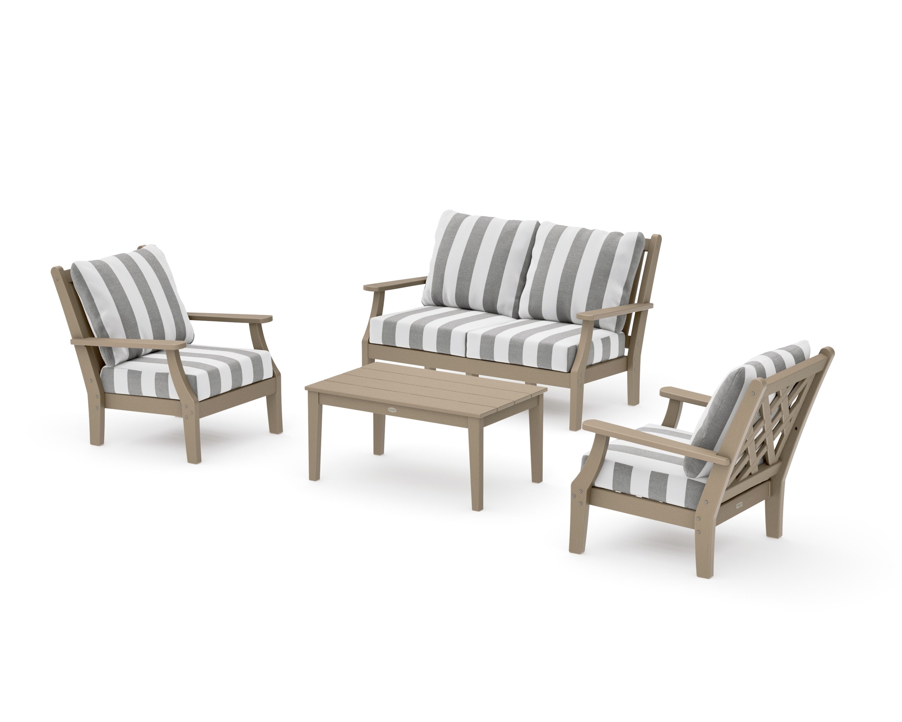 Wovendale 4-Piece Deep Seating Set with Loveseat in Vintage Sahara / Cabana Stripe Grey Mist