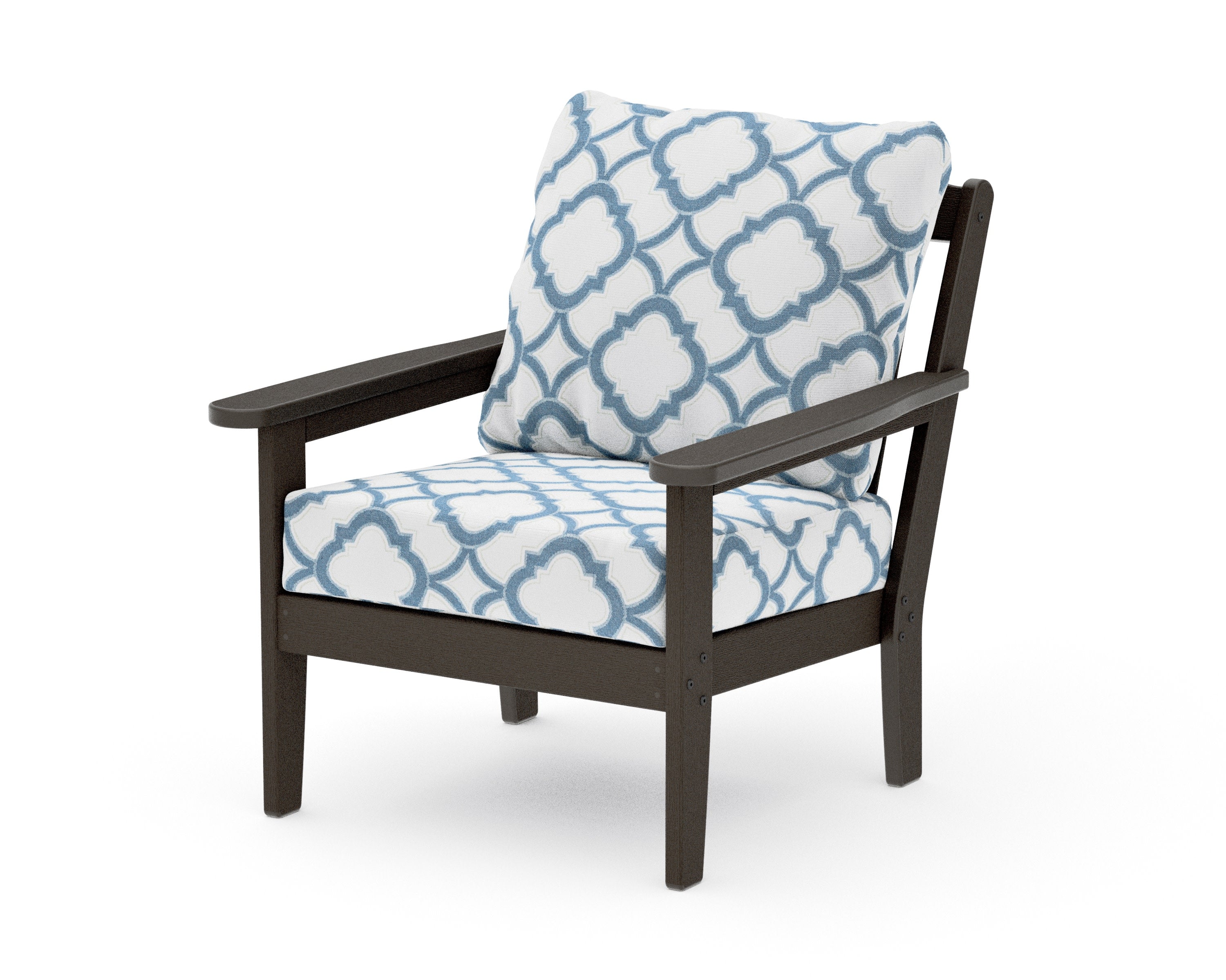 Cottage Deep Seating Chair in Vintage Coffee / Trellis Sky Blue