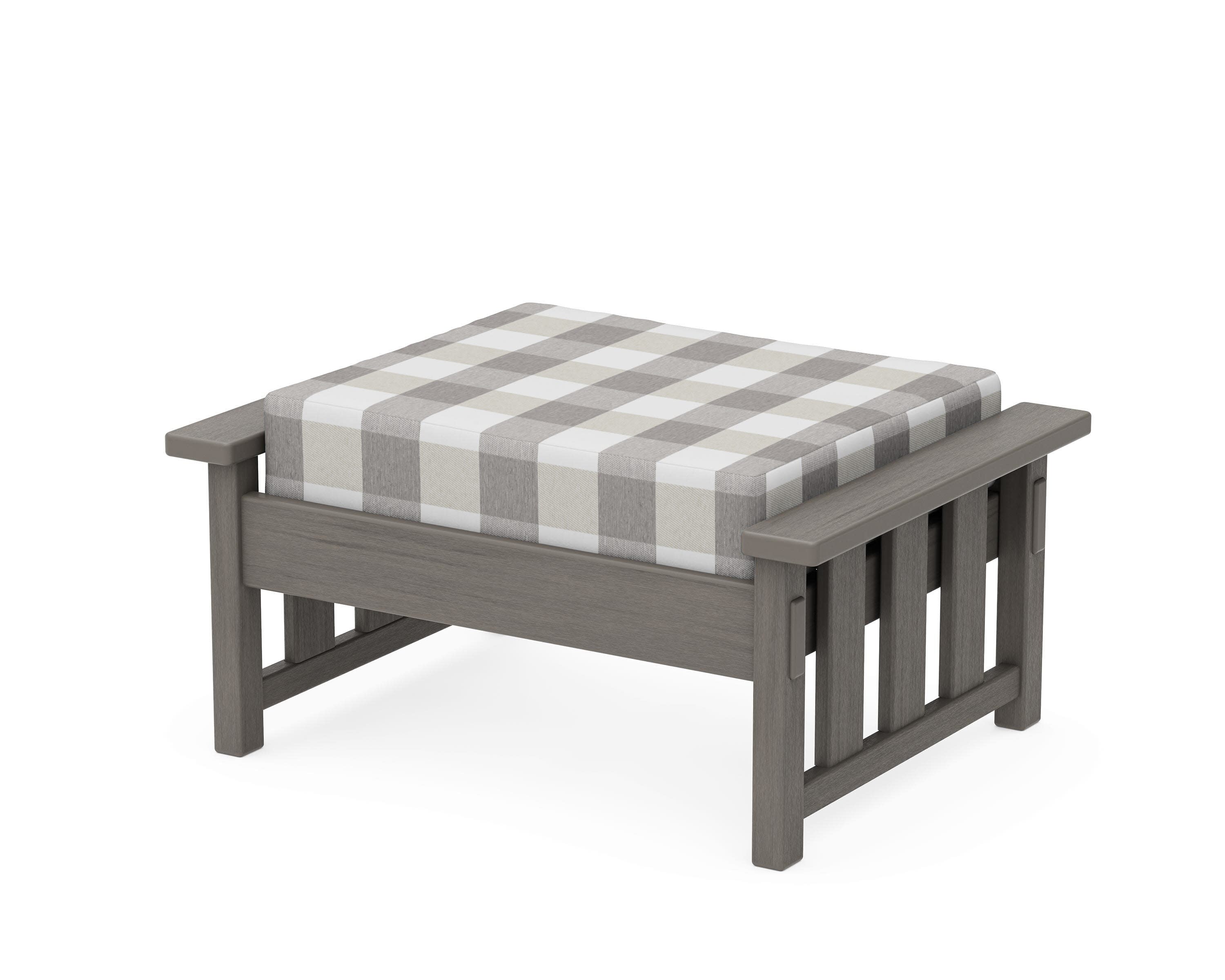 Acadia Deep Seating Ottoman in Driftwood / Buffalo Plaid Grey Mist