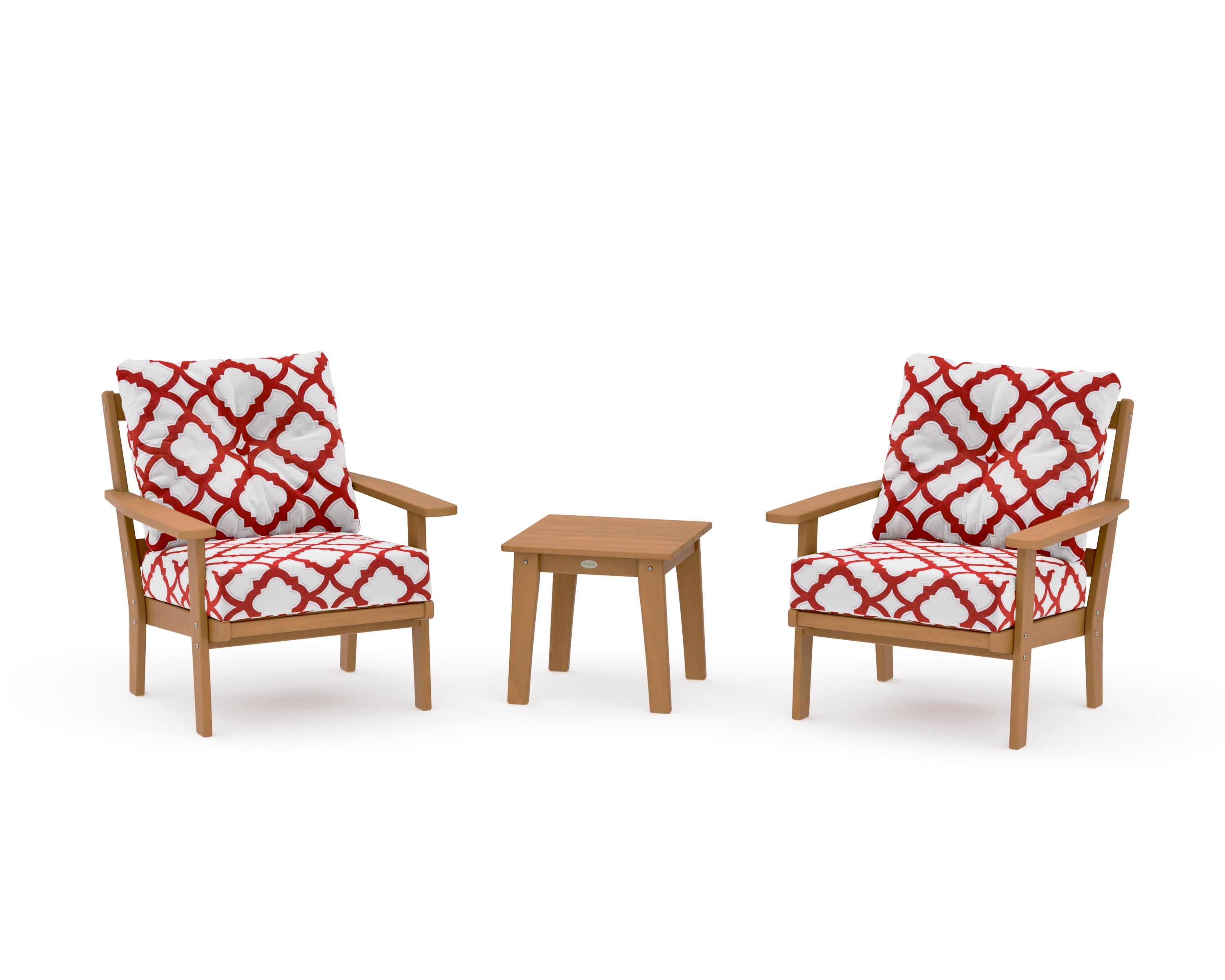 Prairie 3-Piece Deep Seating Set in Natural / Trellis Crimson