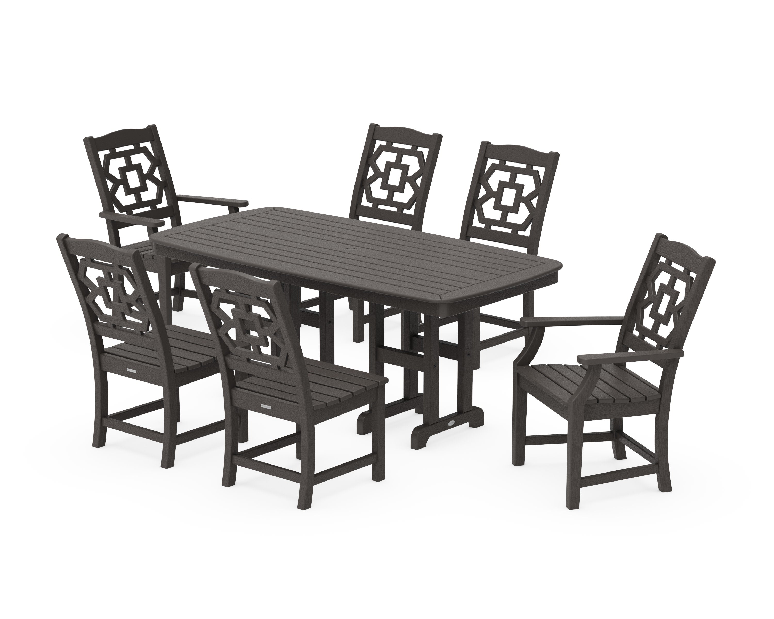 Chinoiserie 7-Piece Dining Set in Vintage Coffee