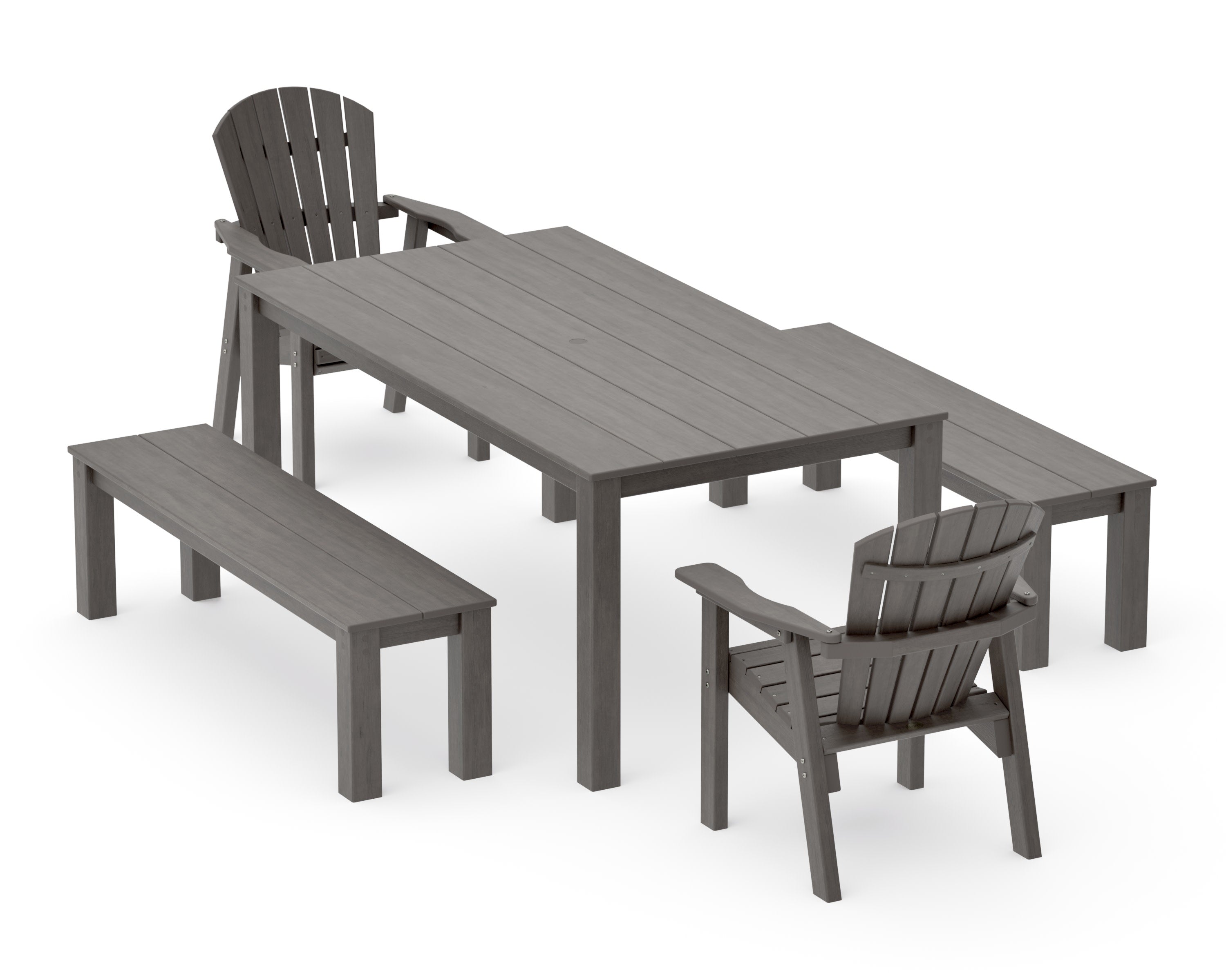 Seashell 5-Piece Parsons Dining Set with Benches in Driftwood