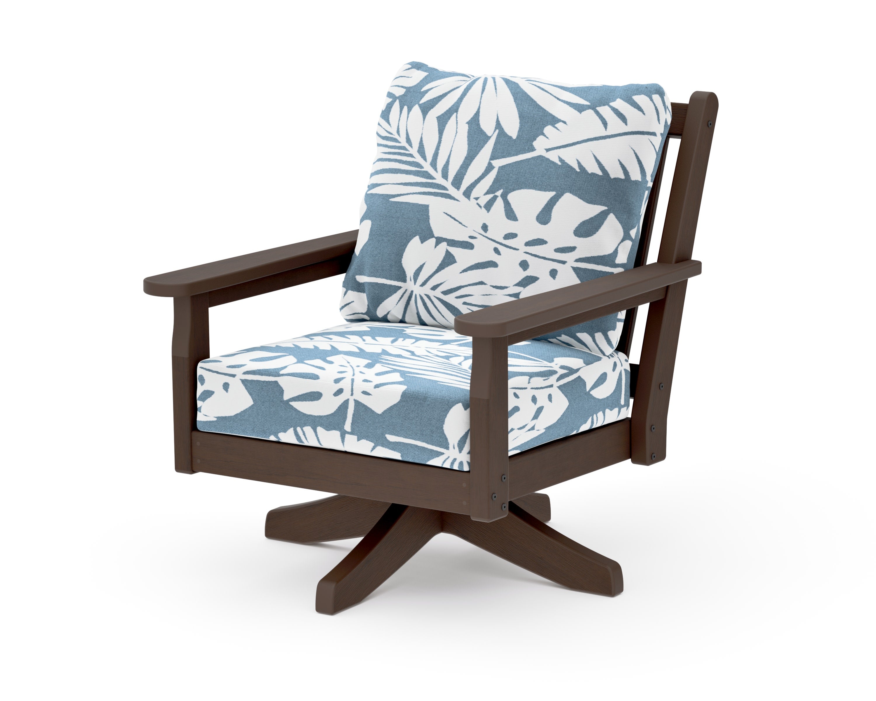 Chippendale Deep Seating Swivel Chair in Kona / Leaf Sky Blue