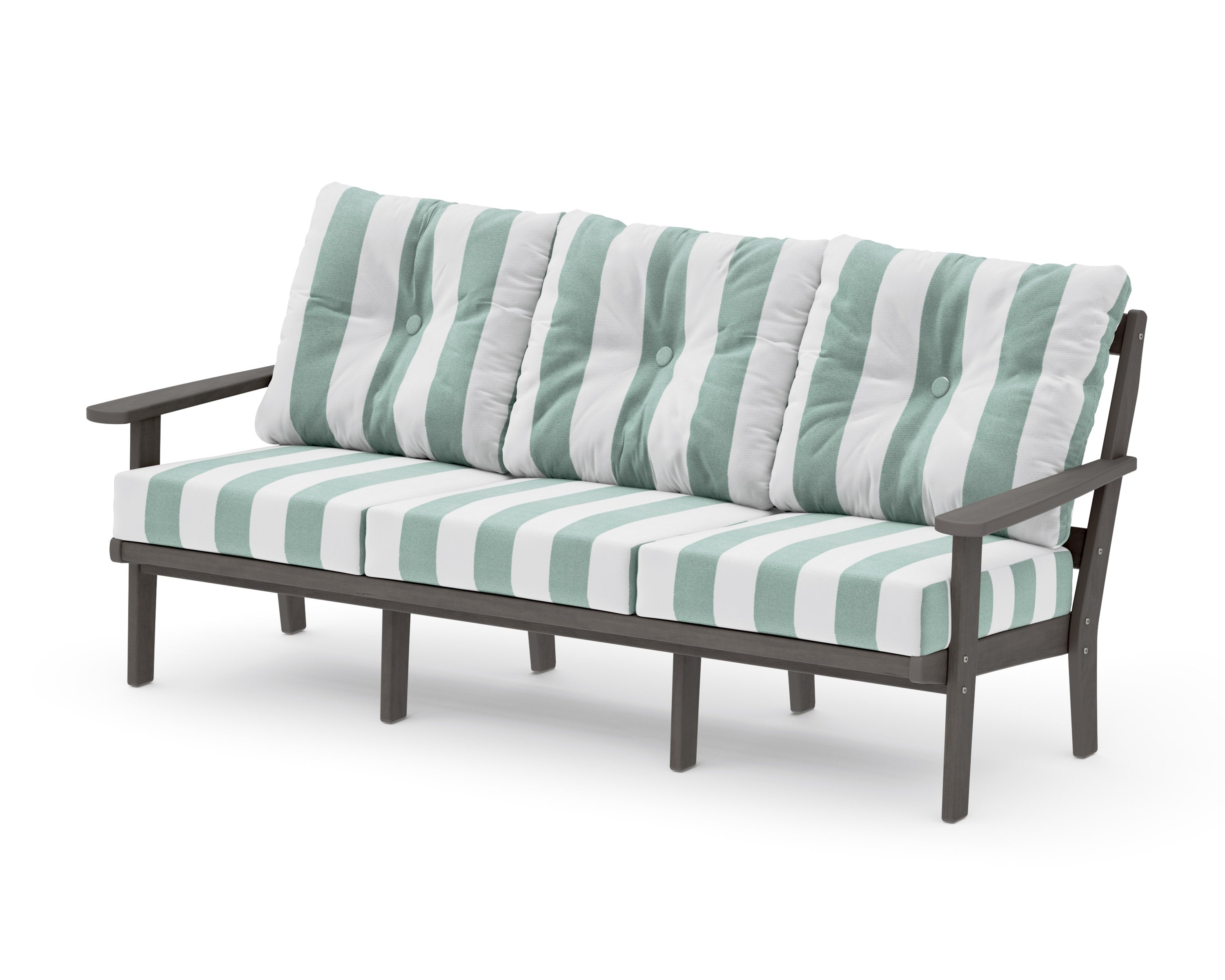 Mission Deep Seating Sofa in Driftwood / Cabana Stripe Glacier Spa
