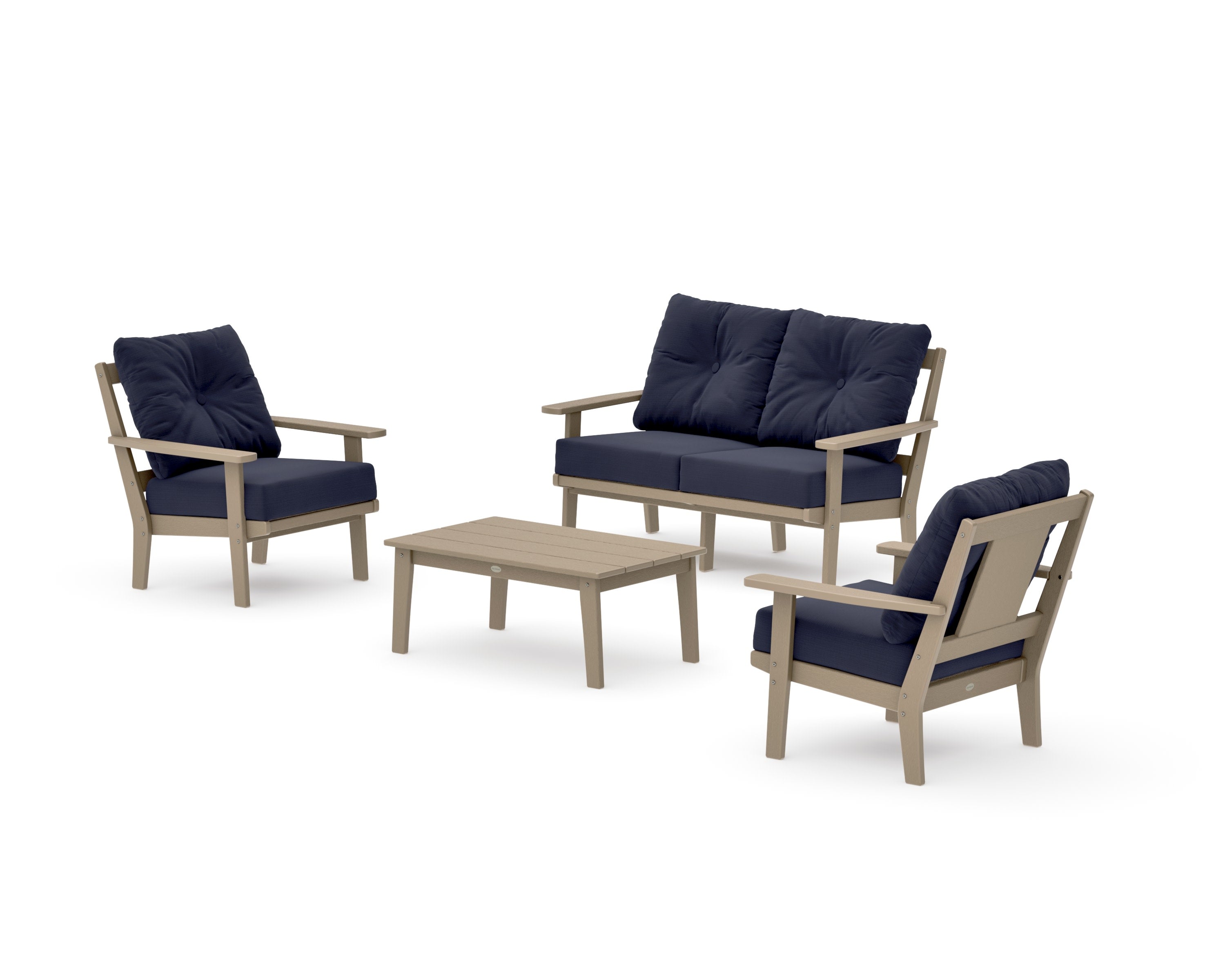 Prairie 4-Piece Deep Seating Set with Loveseat in Vintage Sahara / Navy Linen