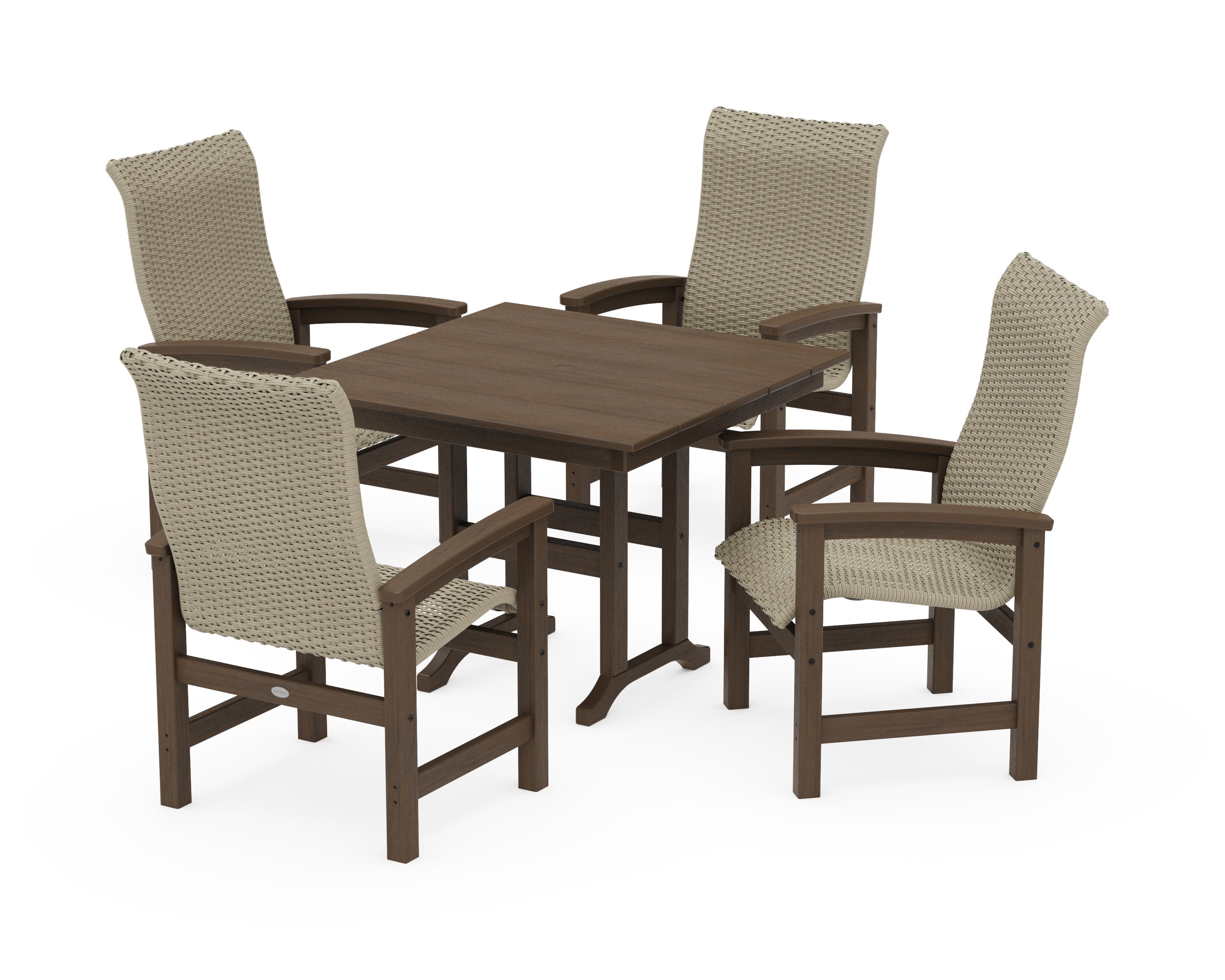 Coastal Woven High-Back 5-Piece Farmhouse Dining Set in Kona / Dune Grass