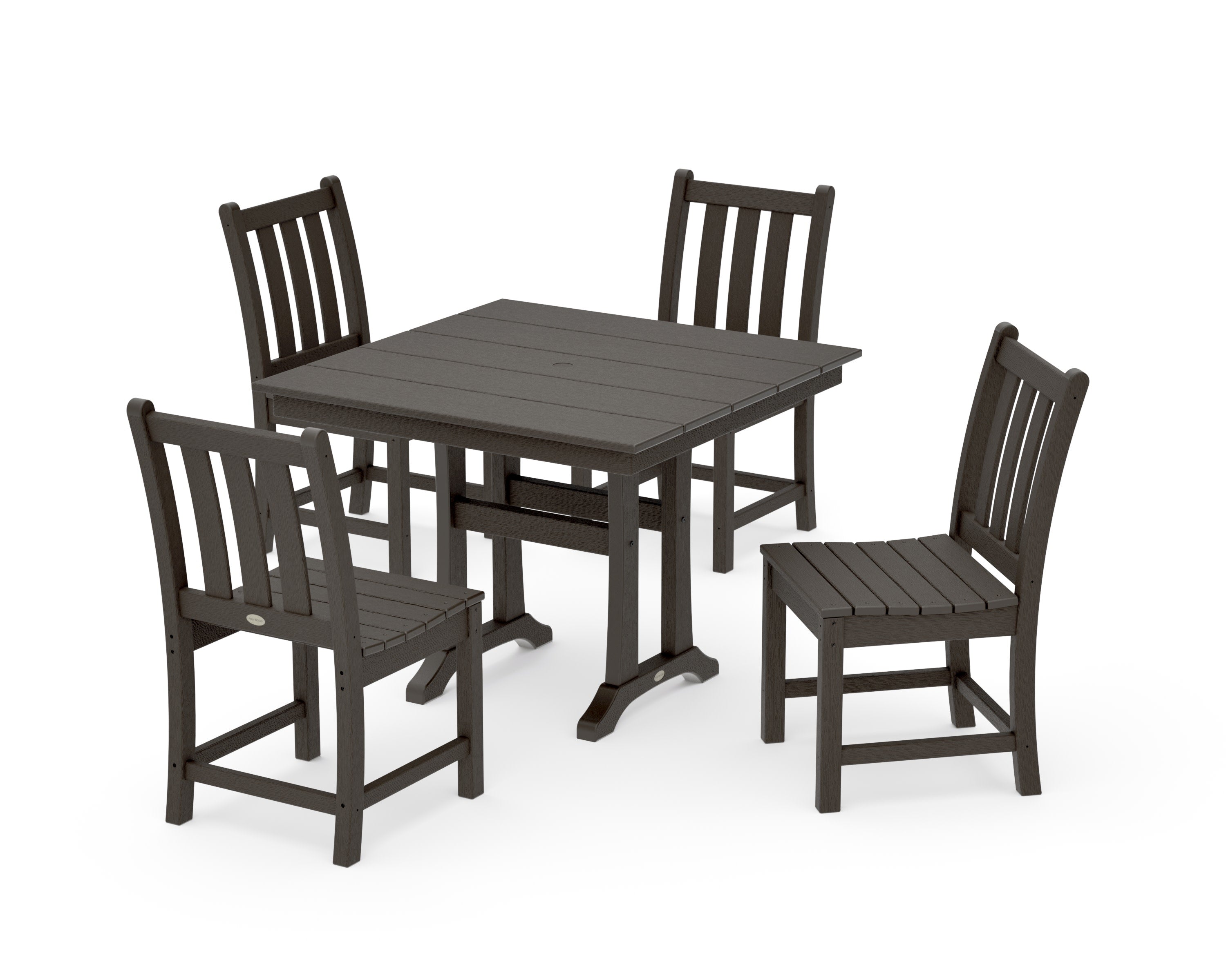 Traditional Garden 5-Piece Farmhouse Trestle Dining Set in Vintage Coffee