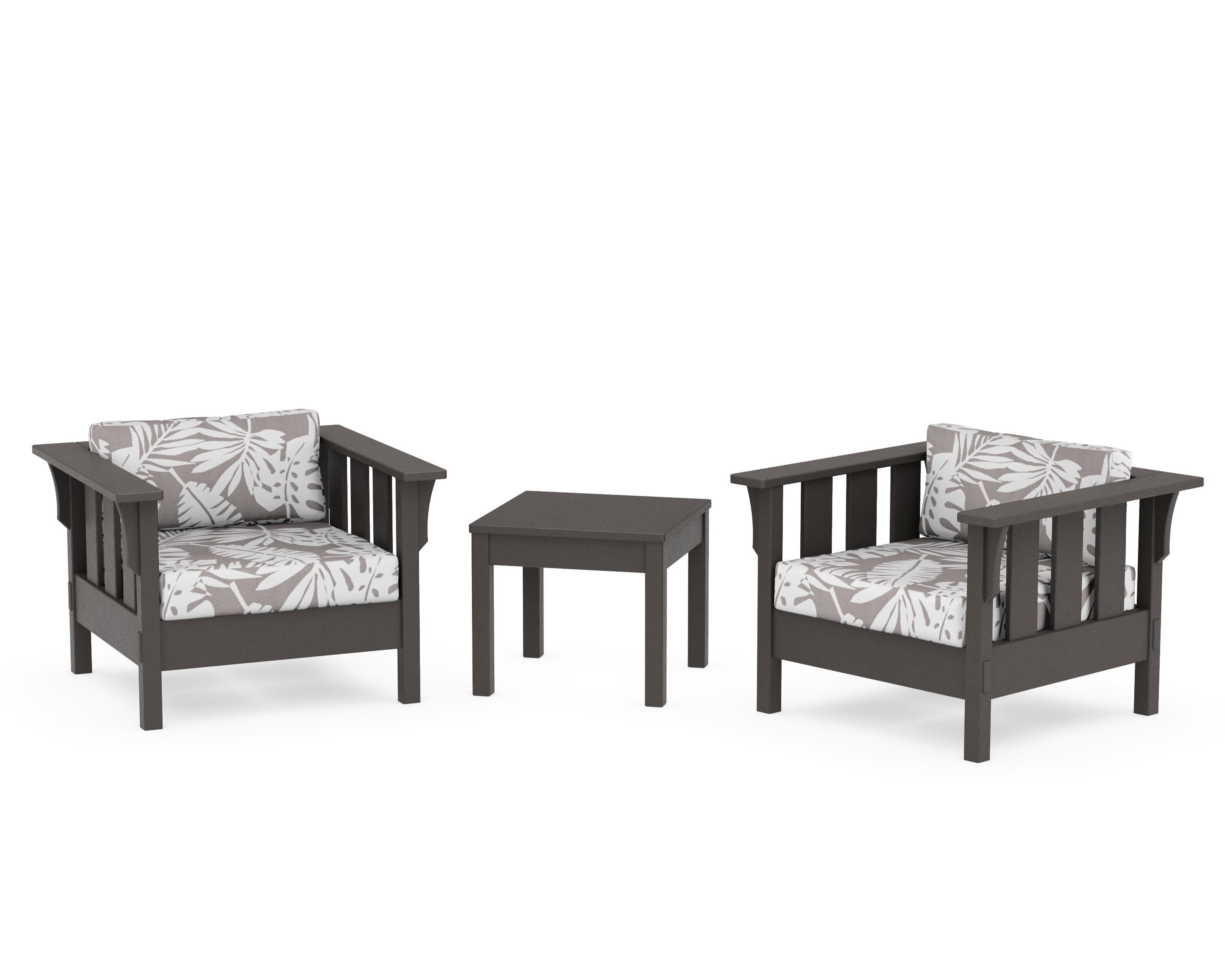 Acadia 3-Piece Deep Seating Set in Vintage Coffee / Leaf Grey Mist