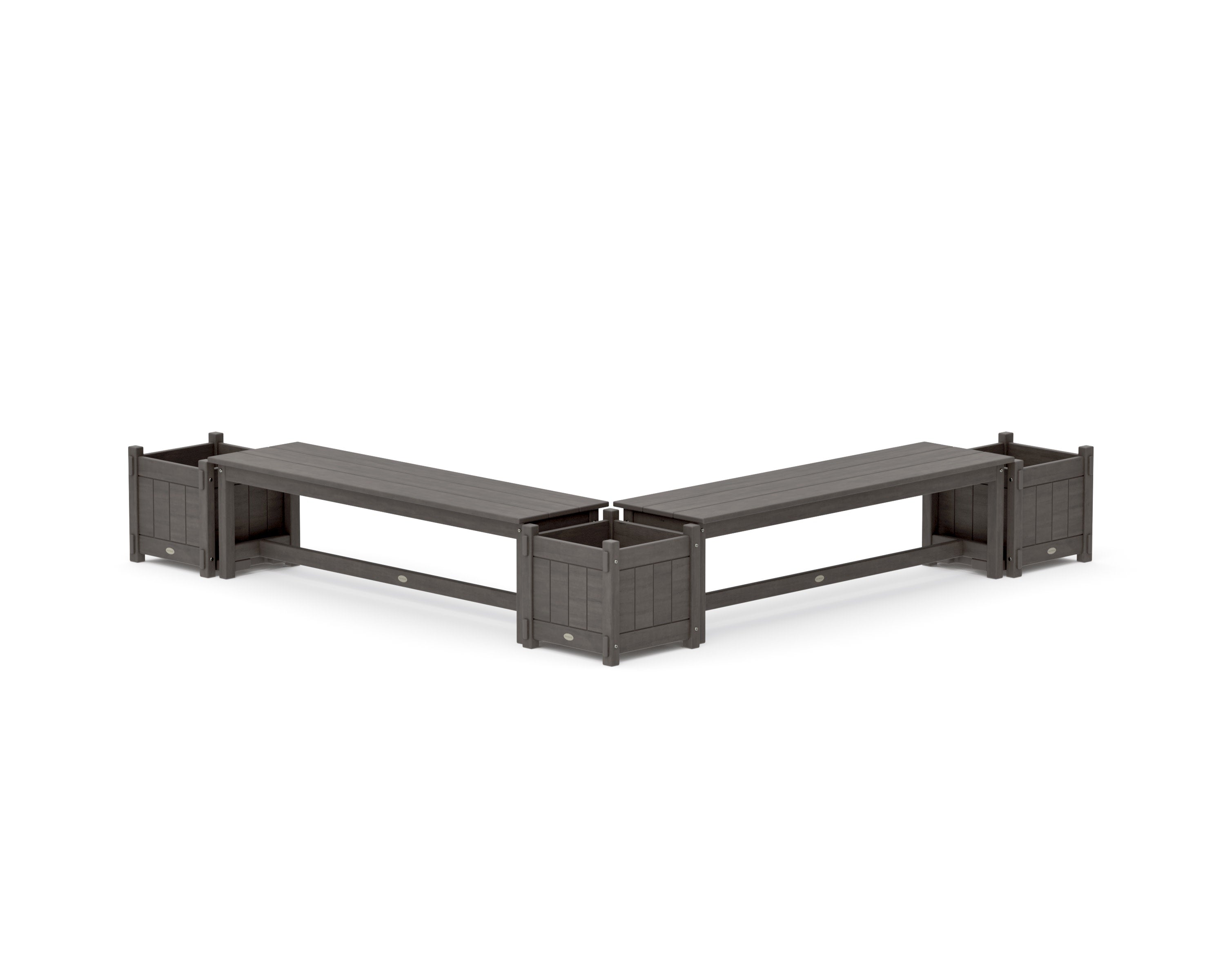 60" Vineyard L- Shaped Planter Bench Corner Set in Driftwood