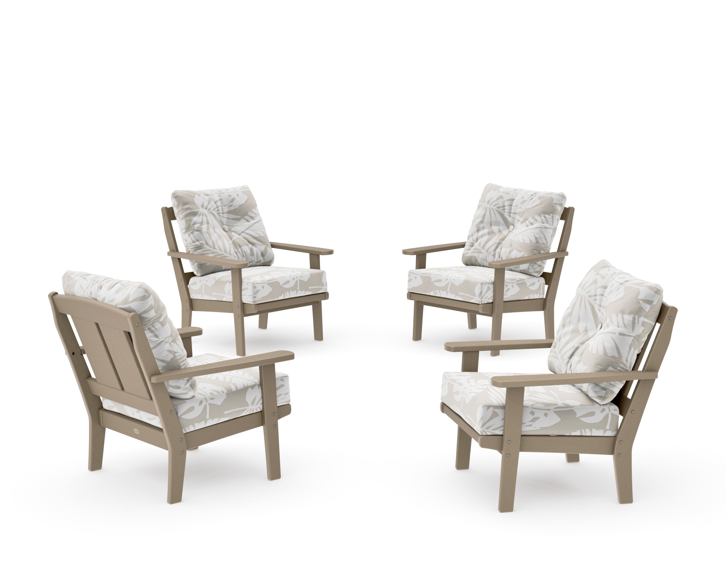 Mission 5-Piece Deep Seating Set with Fire Pit Table in Vintage Sahara / Leaf Dune Burlap