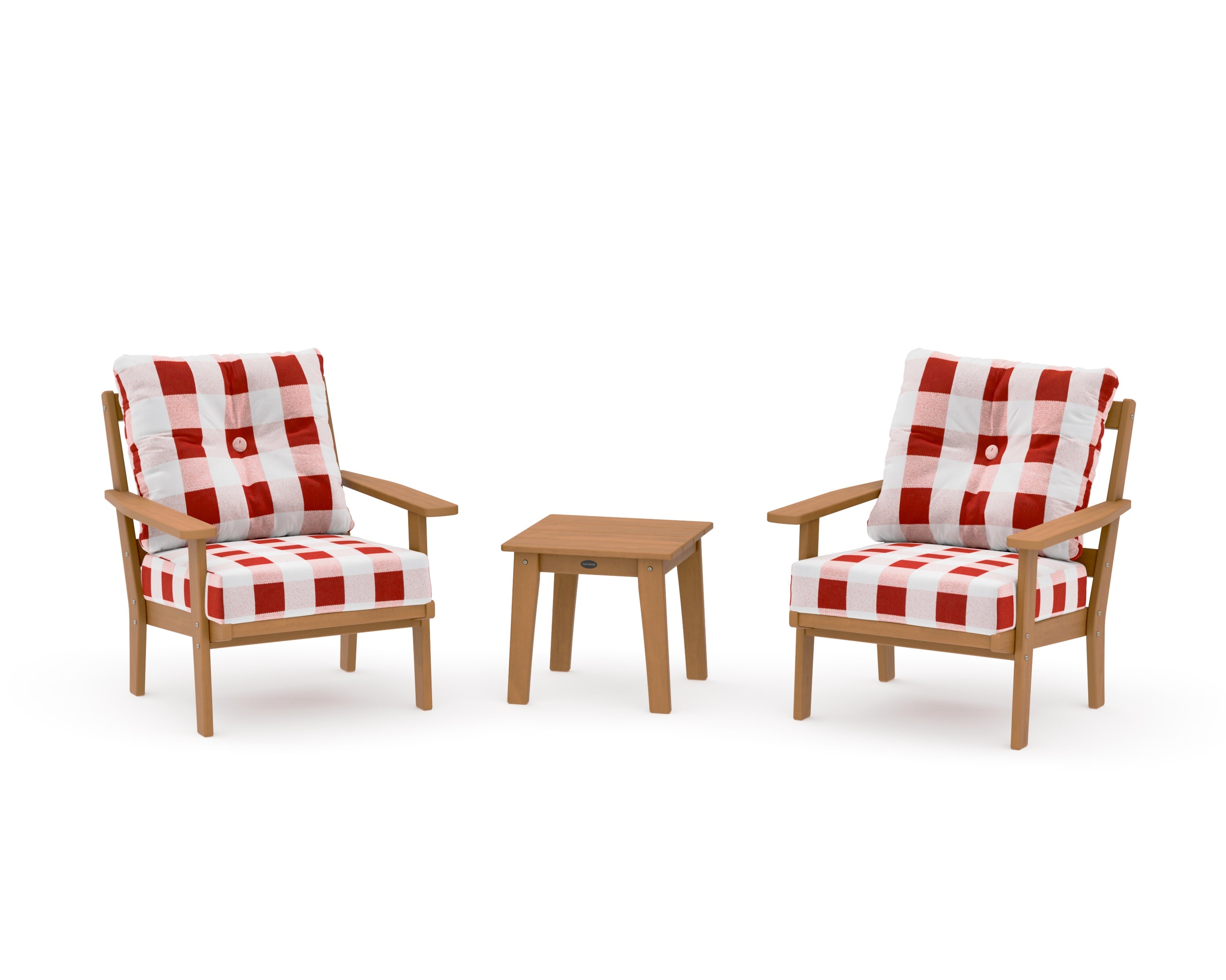 Oxford 3-Piece Deep Seating Set in Natural / Buffalo Plaid Crimson
