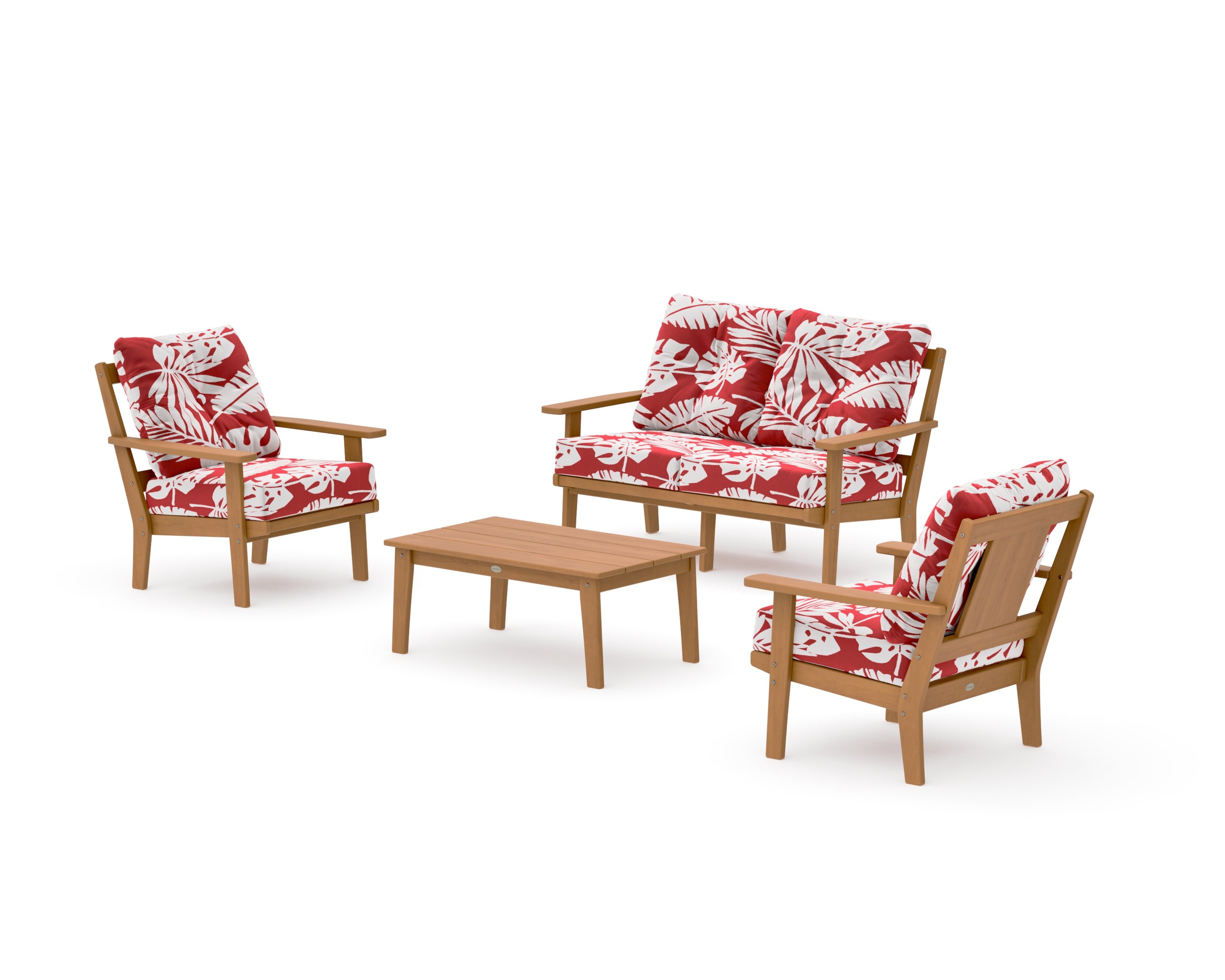 Prairie 4-Piece Deep Seating Set with Loveseat in Natural / Leaf Crimson