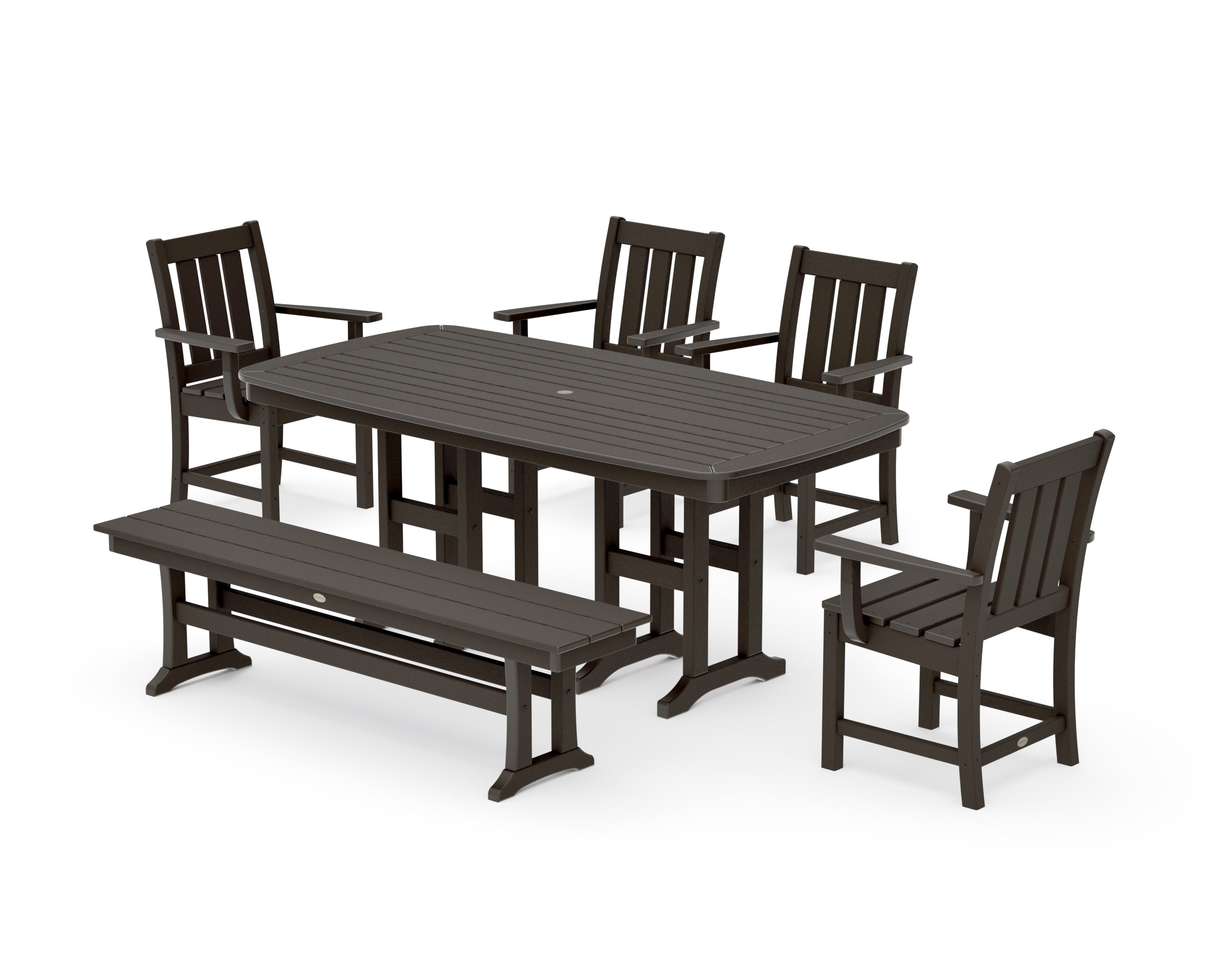 Oxford 6-Piece Dining Set with Bench in Vintage Coffee