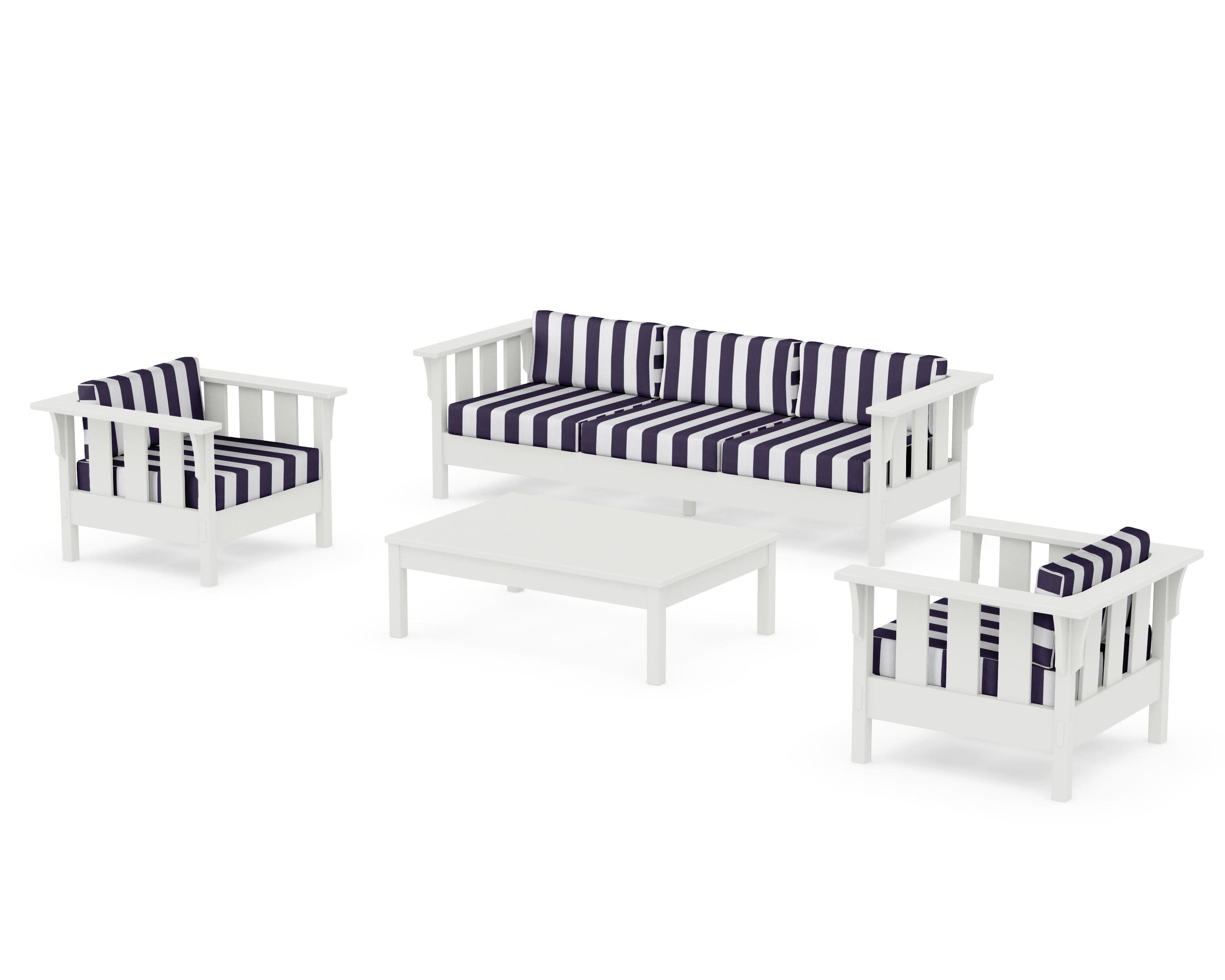 Acadia 4-Piece Deep Seating Set with Sofa in Vintage White / Cabana Stripe Navy