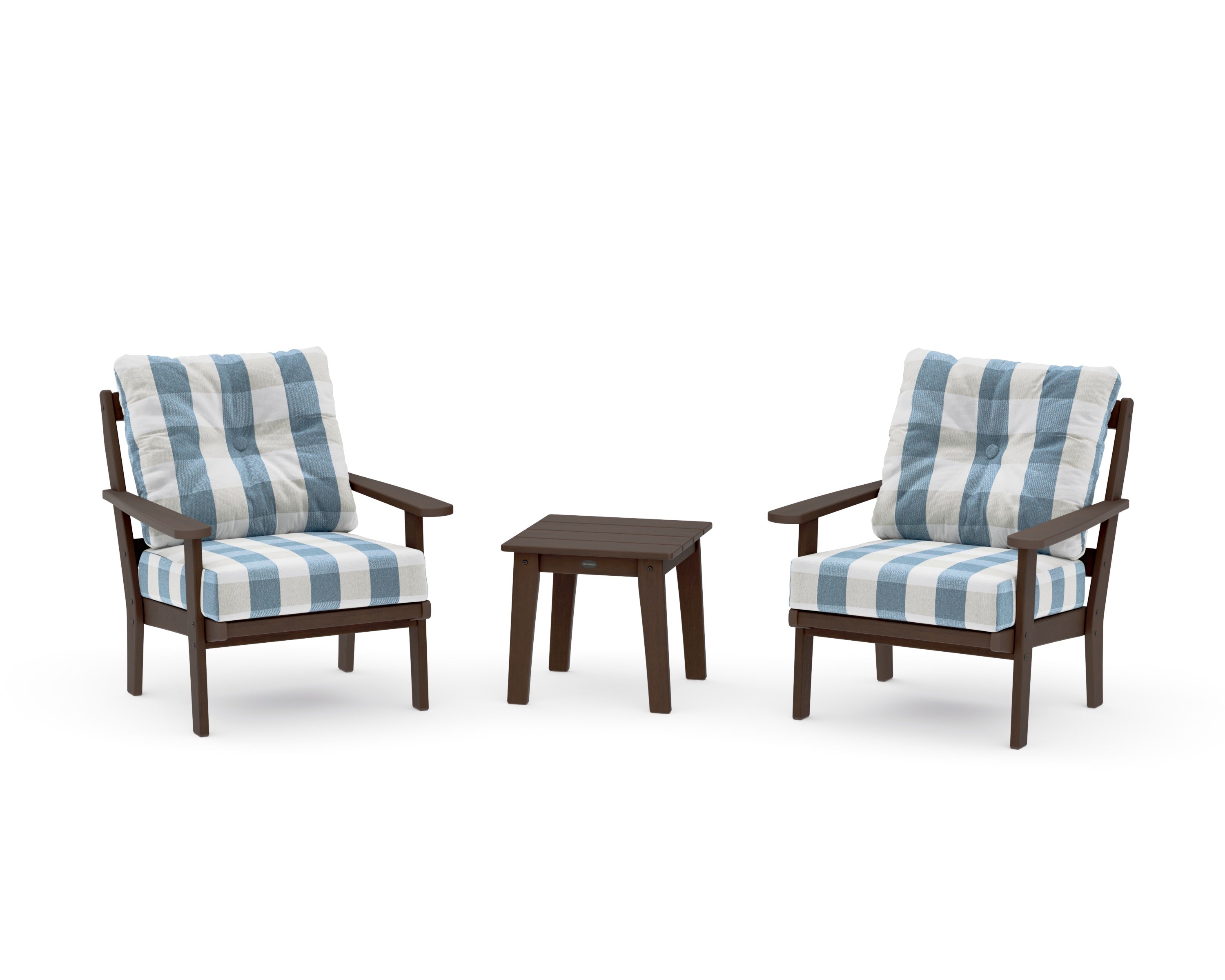 Mission 3-Piece Deep Seating Set in Kona / Buffalo Plaid Sky Blue