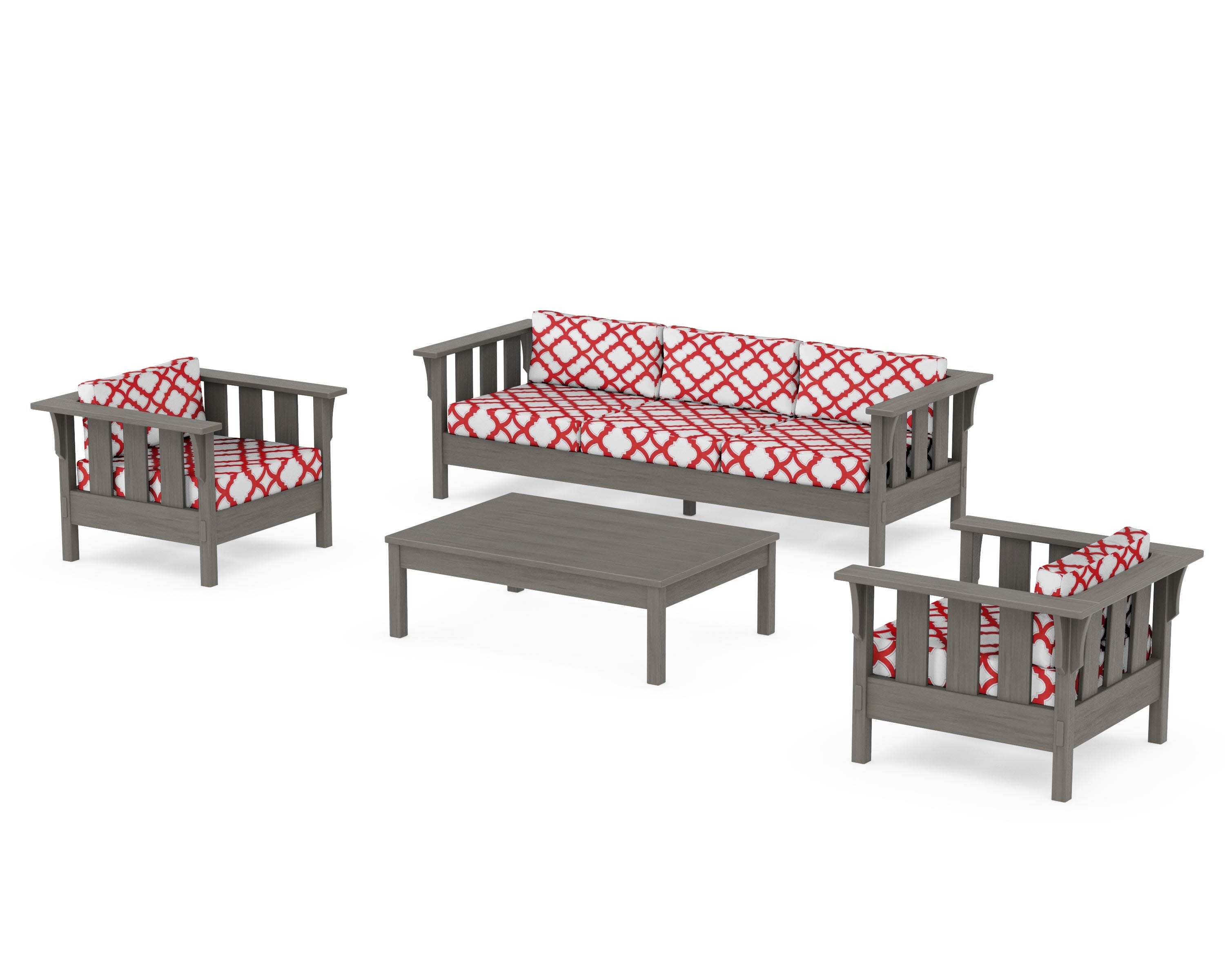 Acadia 4-Piece Deep Seating Set with Sofa in Driftwood / Trellis Crimson