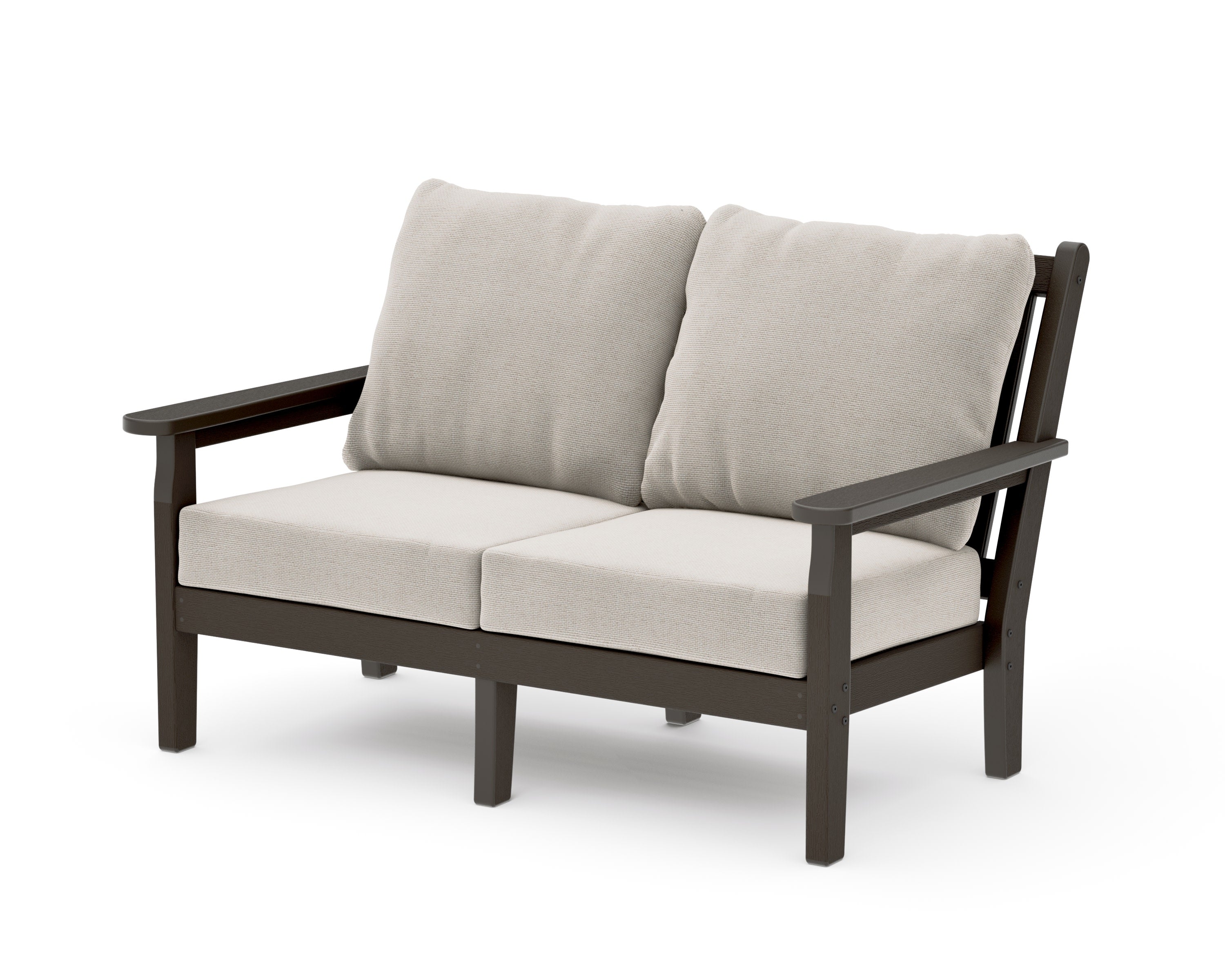 Chippendale Deep Seating Loveseat in Vintage Coffee / Dune Burlap