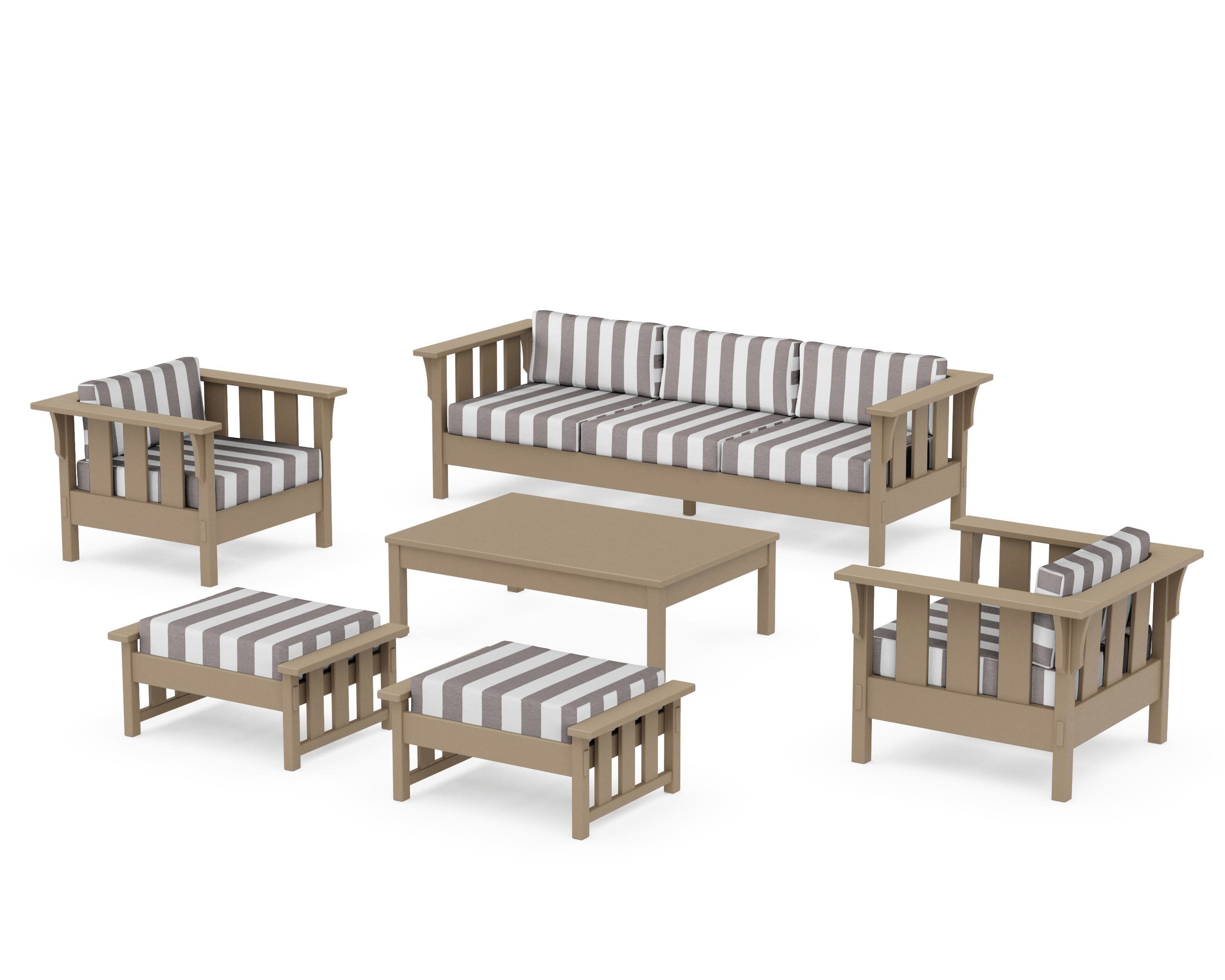 Acadia 6-Piece Lounge Sofa Set in Vintage Sahara / Cabana Stripe Grey Mist