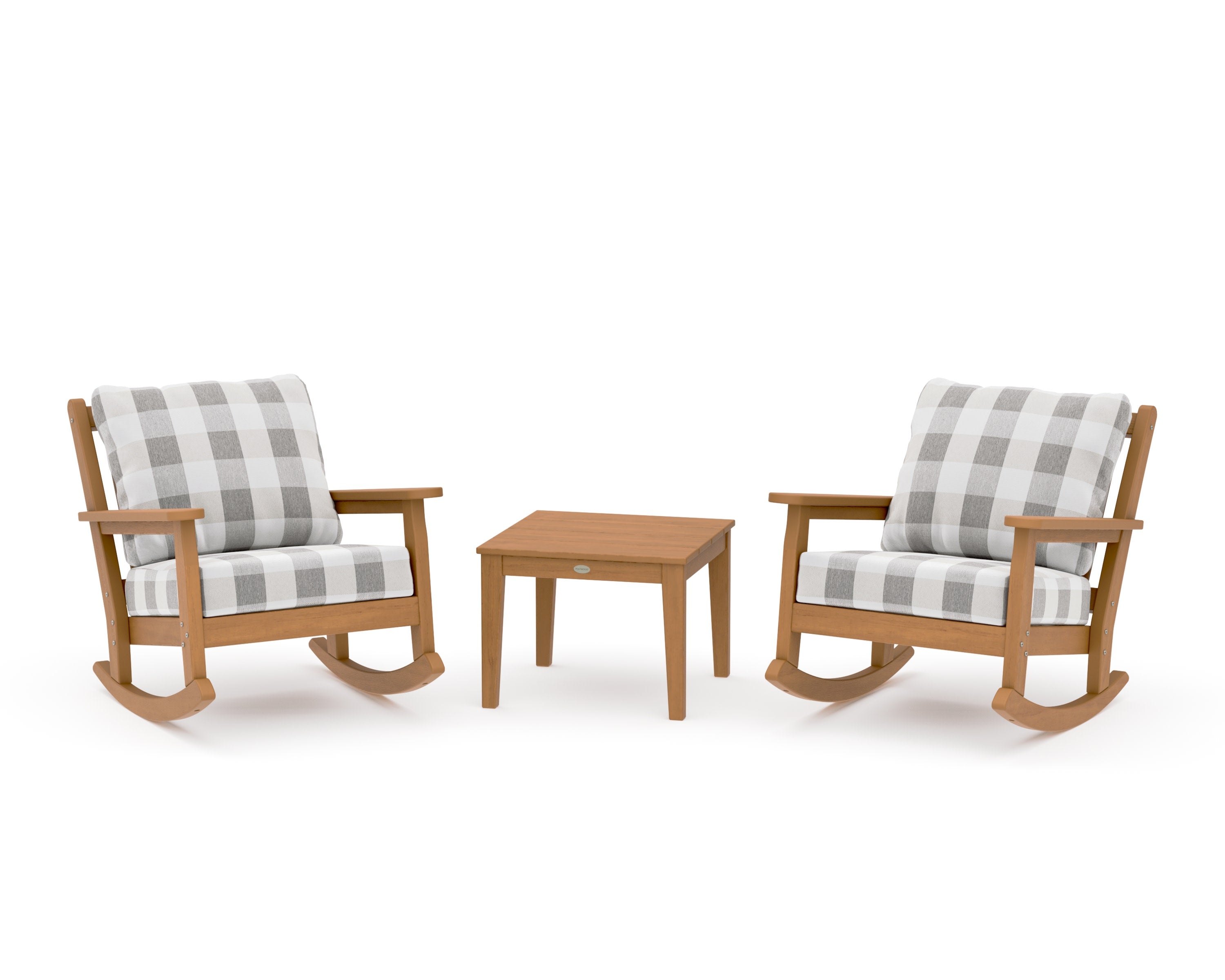 Chippendale 3-Piece Deep Seating Rocker Set in Natural / Buffalo Plaid Grey Mist