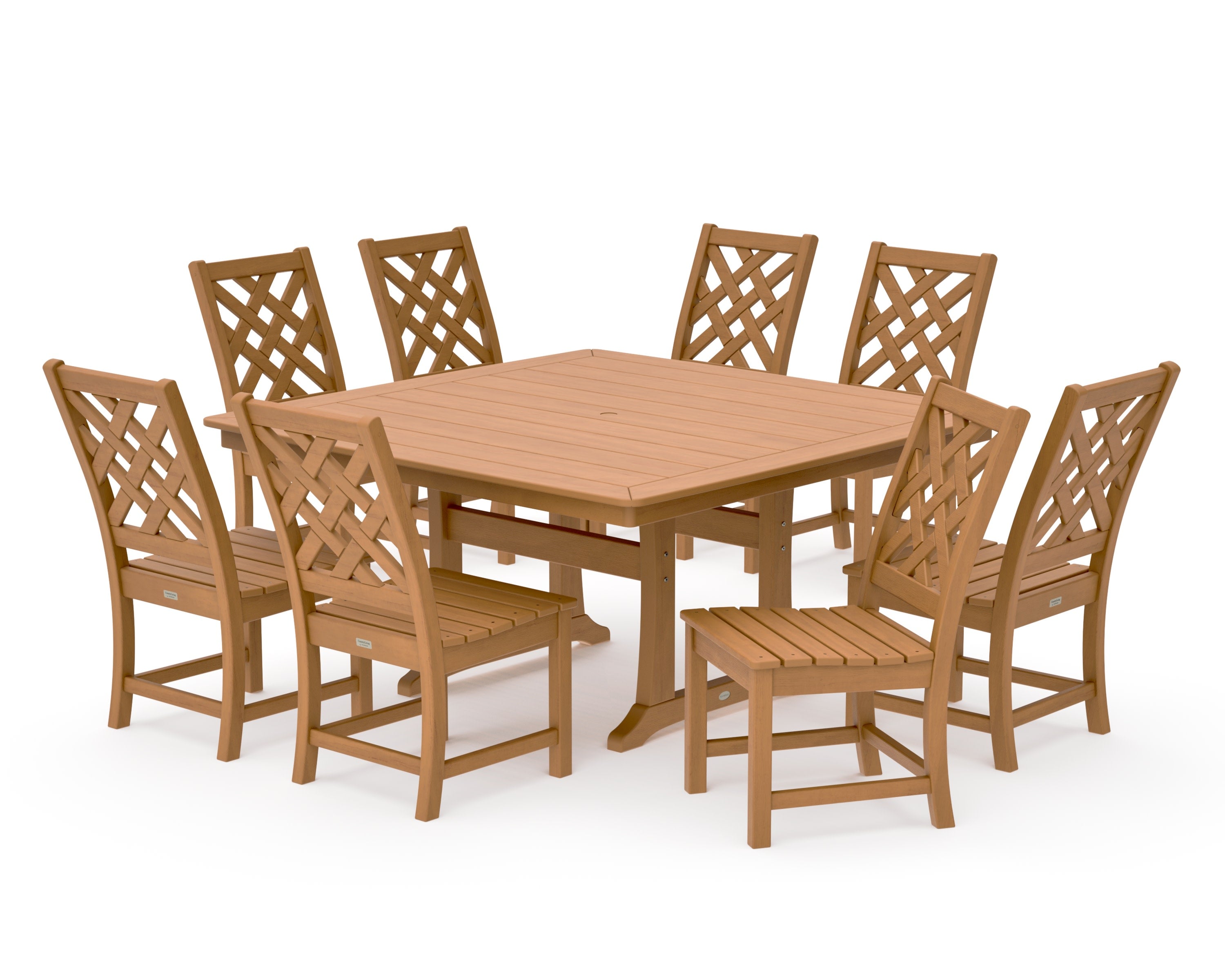 Wovendale Side Chair 9-Piece Square Dining Set with Trestle Legs in Natural