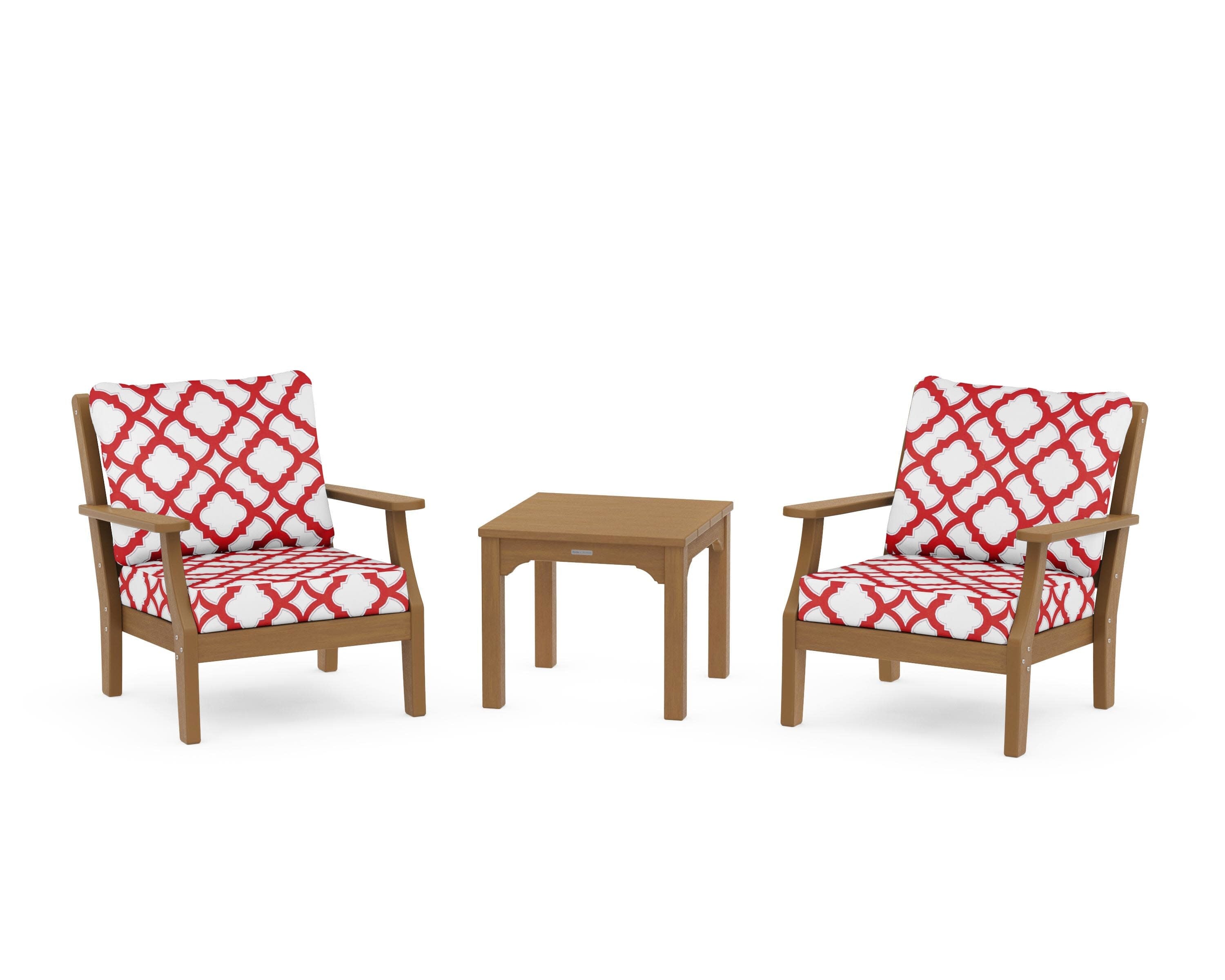 Chinoiserie 3-Piece Deep Seating Set in Natural / Trellis Crimson