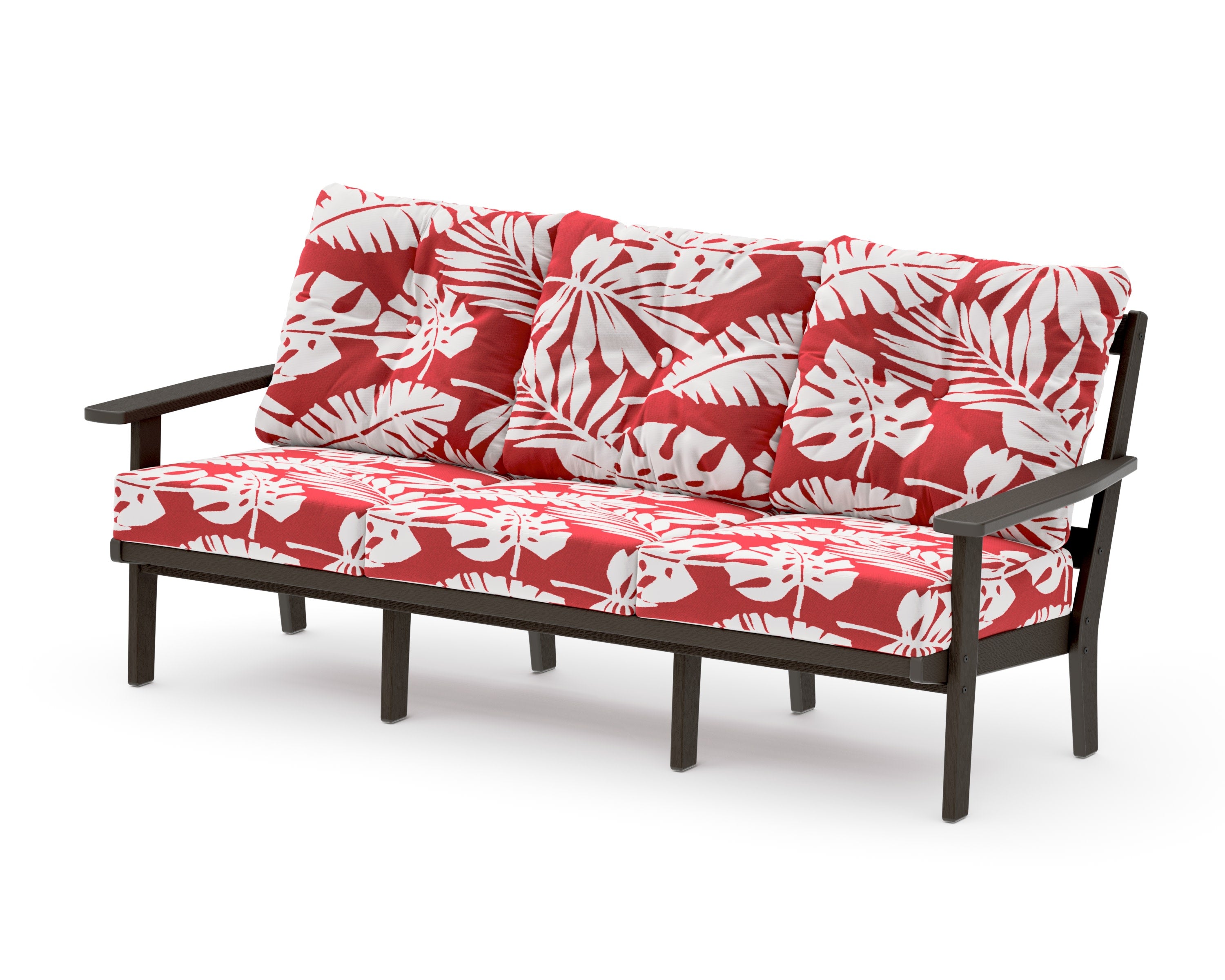 PrairieDeep Seating Sofa in Vintage Coffee / Leaf Crimson