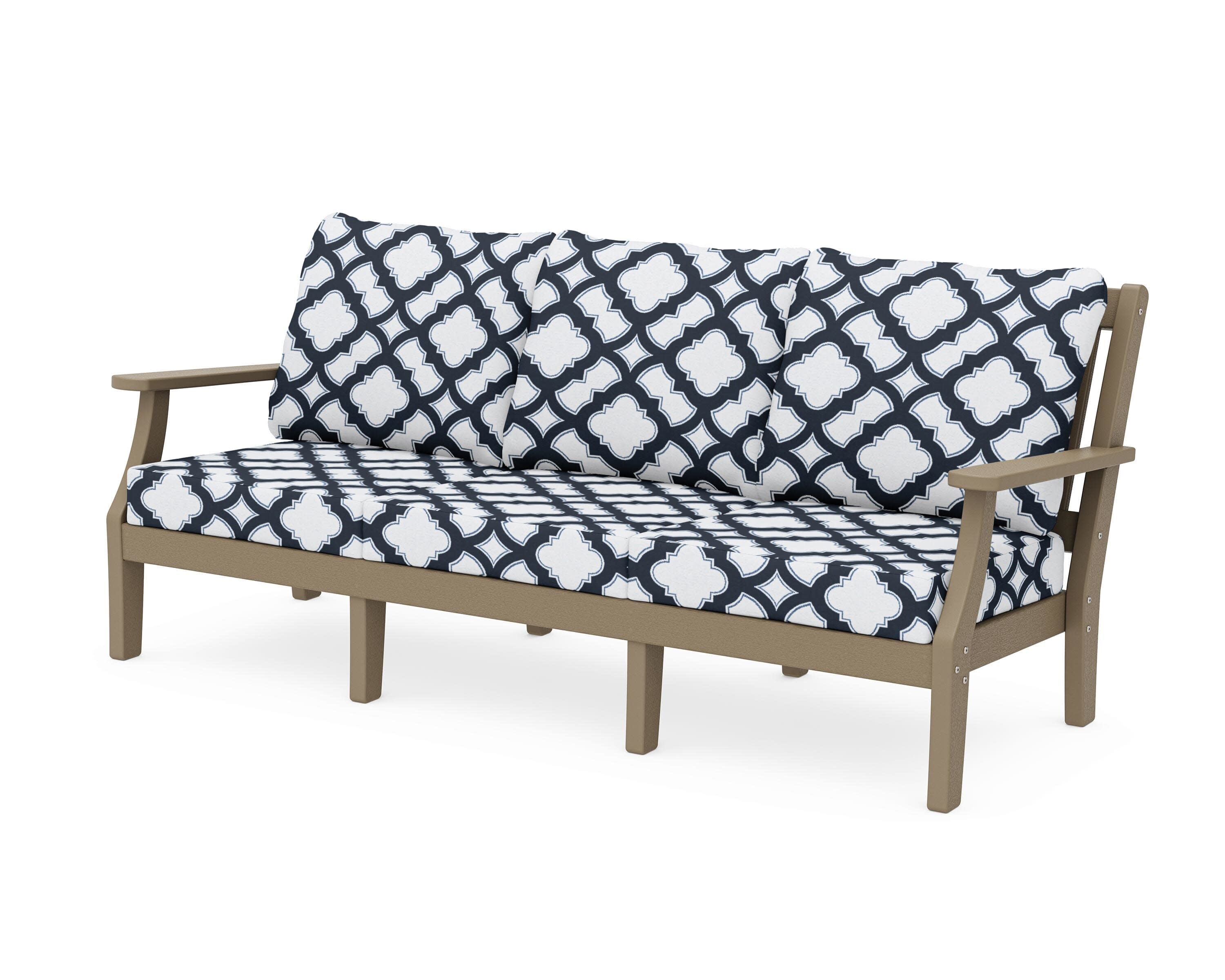 Chinoiserie Deep Seating Sofa in Vintage Sahara / Trellis Marine Indigo