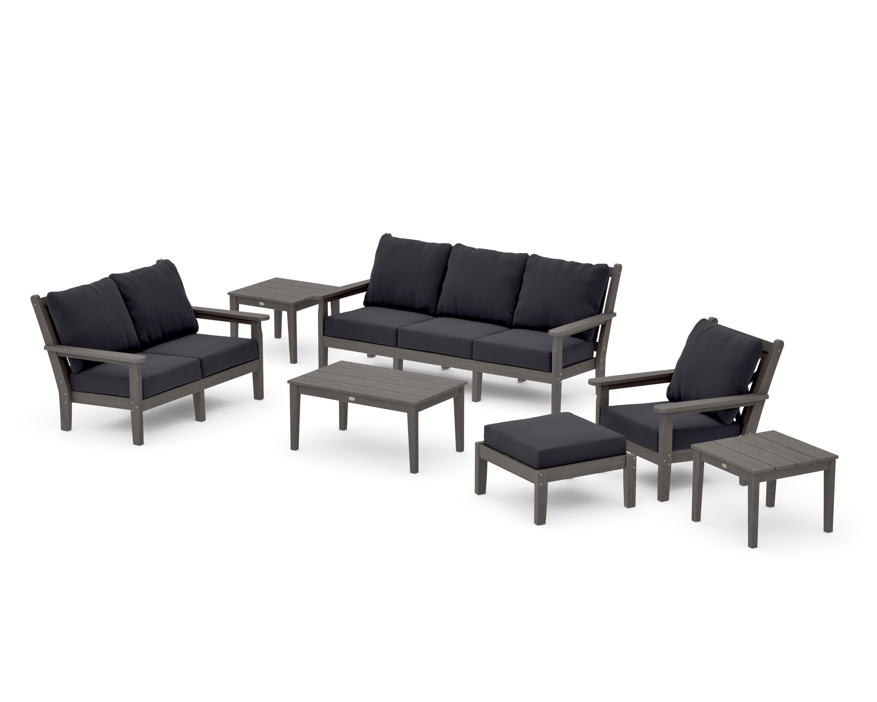 Chippendale 7-Piece Deep Seating Set in Driftwood / Midnight Linen