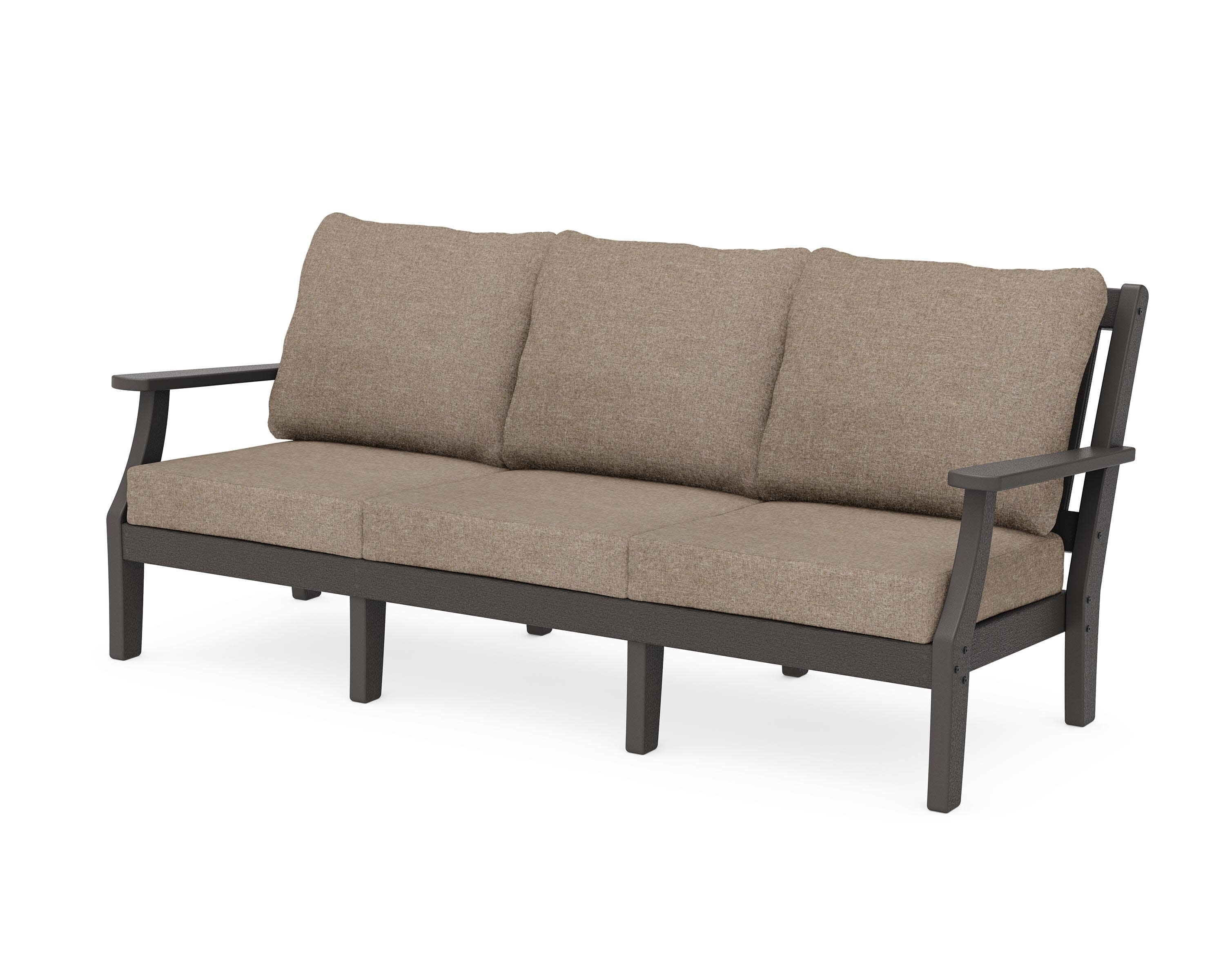 Chinoiserie Deep Seating Sofa in Vintage Coffee / Spiced Burlap