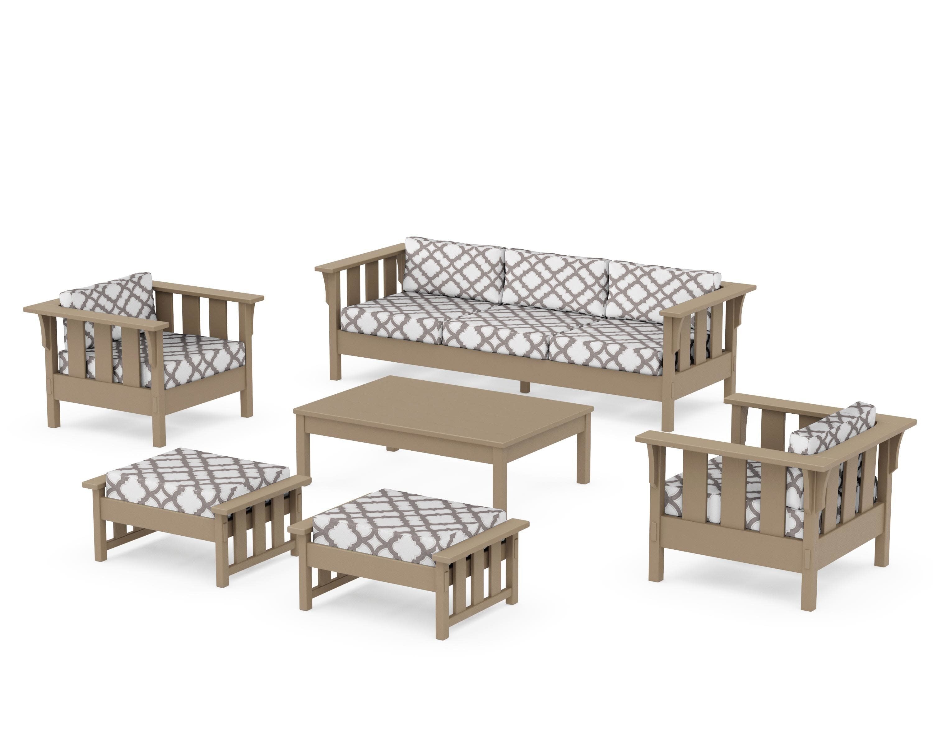 Acadia 6-Piece Lounge Sofa Set in Vintage Sahara / Trellis Grey Mist