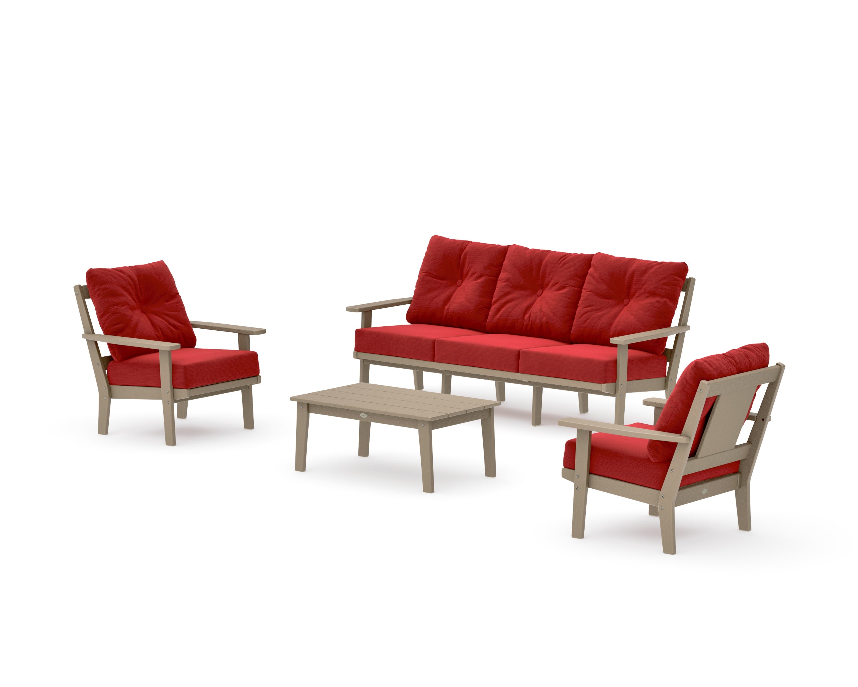 Prairie 4-Piece Deep Seating Set with Sofa in Vintage Sahara / Crimson Linen