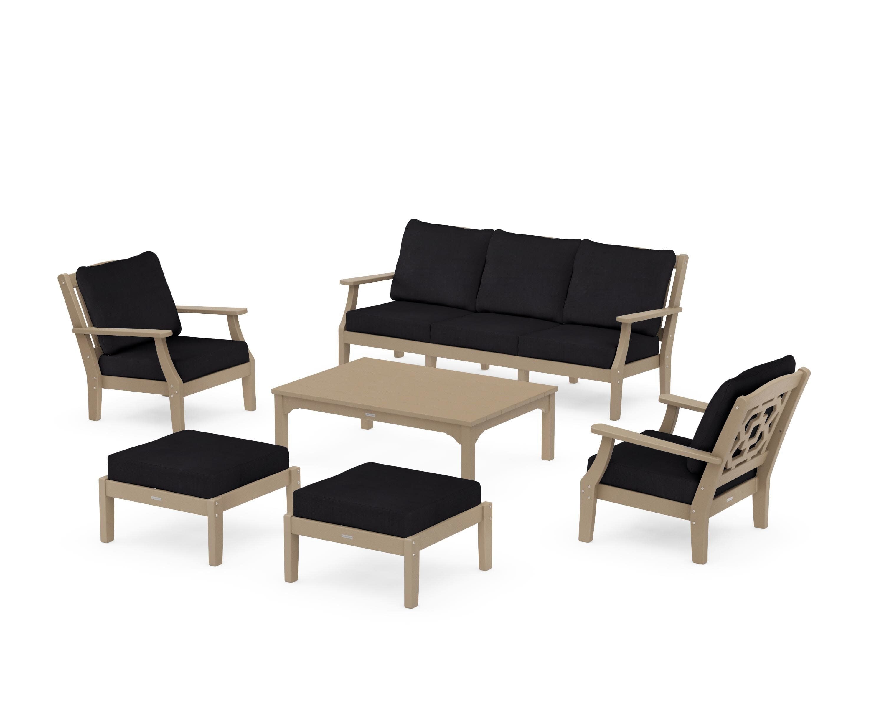 Chinoiserie 6-Piece Lounge Sofa Set in Vintage Sahara / Midnight Linen